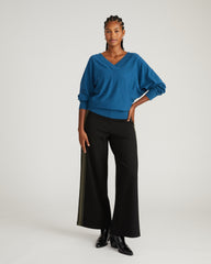 Stephanie Wide Leg Stripe Ponte Pants 30 Inch - Black with Camo Stripe