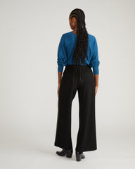 Stephanie Wide Leg Stripe Ponte Pants 30 Inch - Black with Camo Stripe