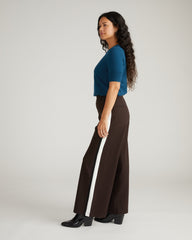 Stephanie Wide Leg Stripe Ponte Pants 30 Inch - Espresso with Black/Ecru Stripe