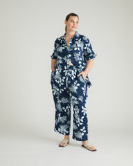 Iris Linen Easy Pull-On Pants - Palm Print in Light Blue