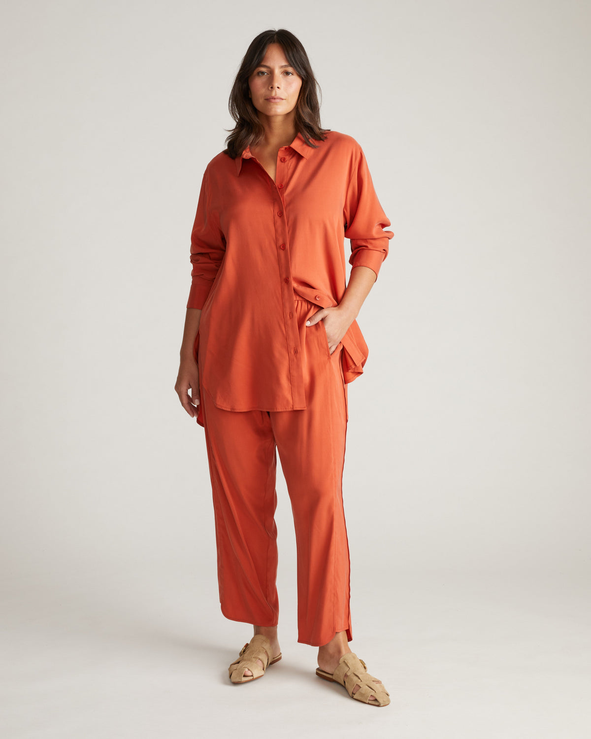 Cooling Stretch Cupro Pants - Warm Russet