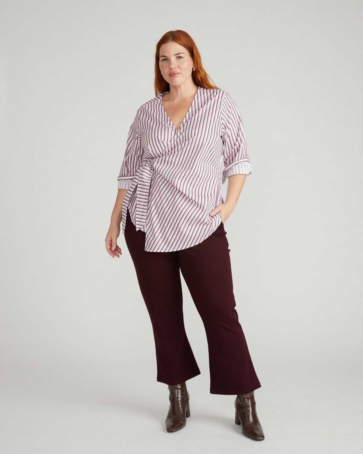 Amaya Ponte Kick Flare Pants - Black Cherry