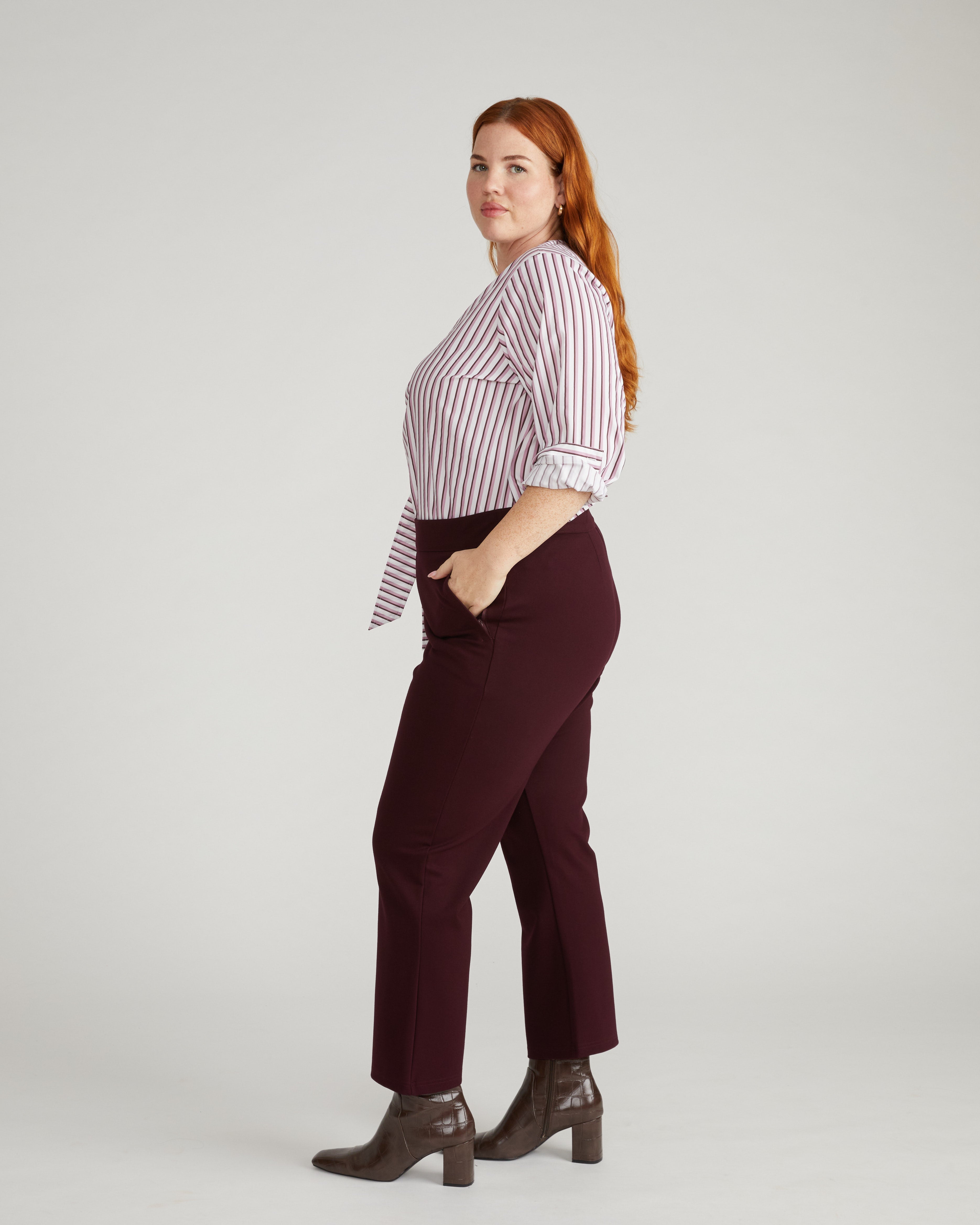 Amaya Ponte Kick Flare Pants - Black Cherry