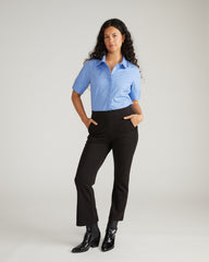 Amaya Ponte Kick Flare Pants - Slate Pinstripe