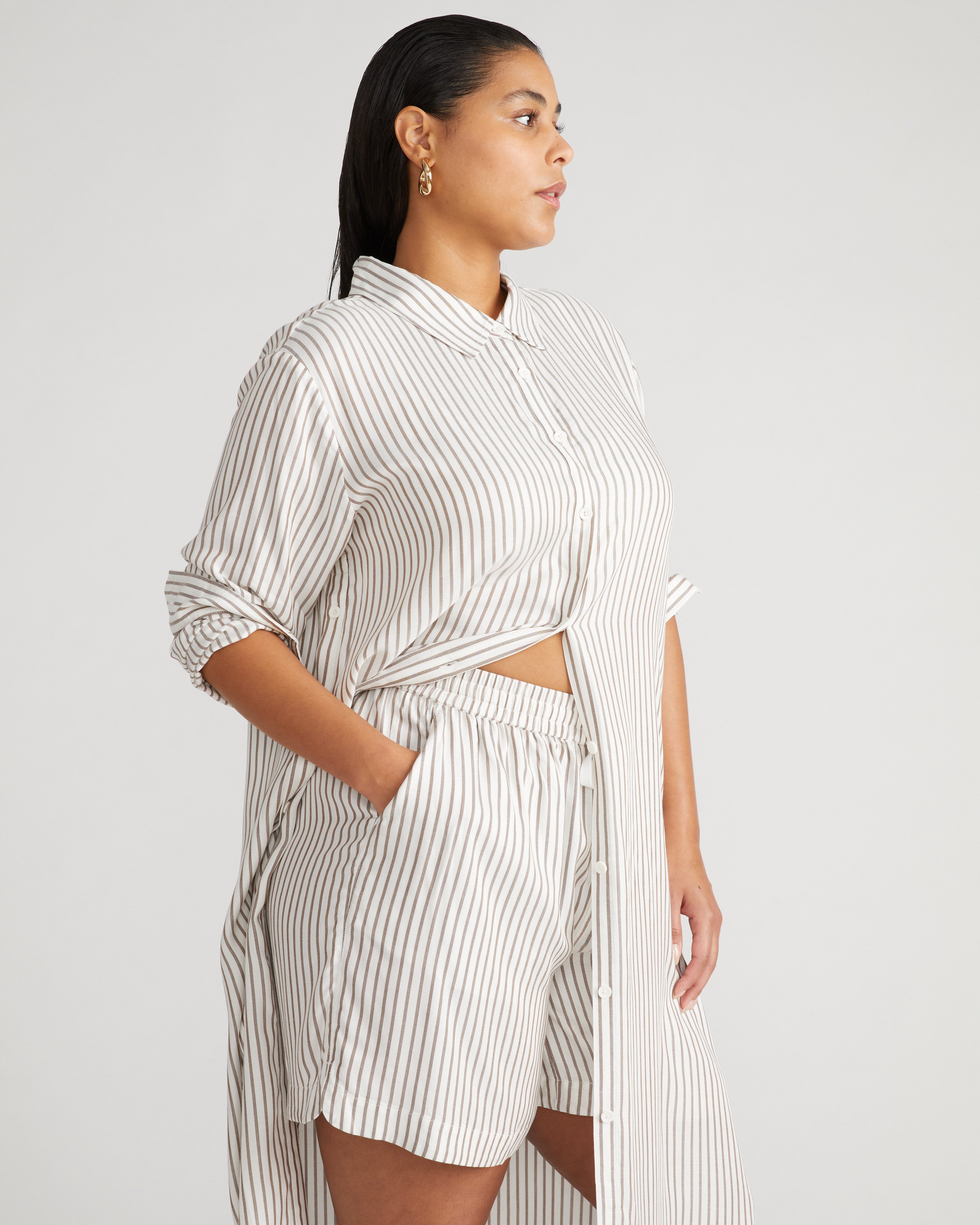 Beach Shorts - White/Beige Stripe