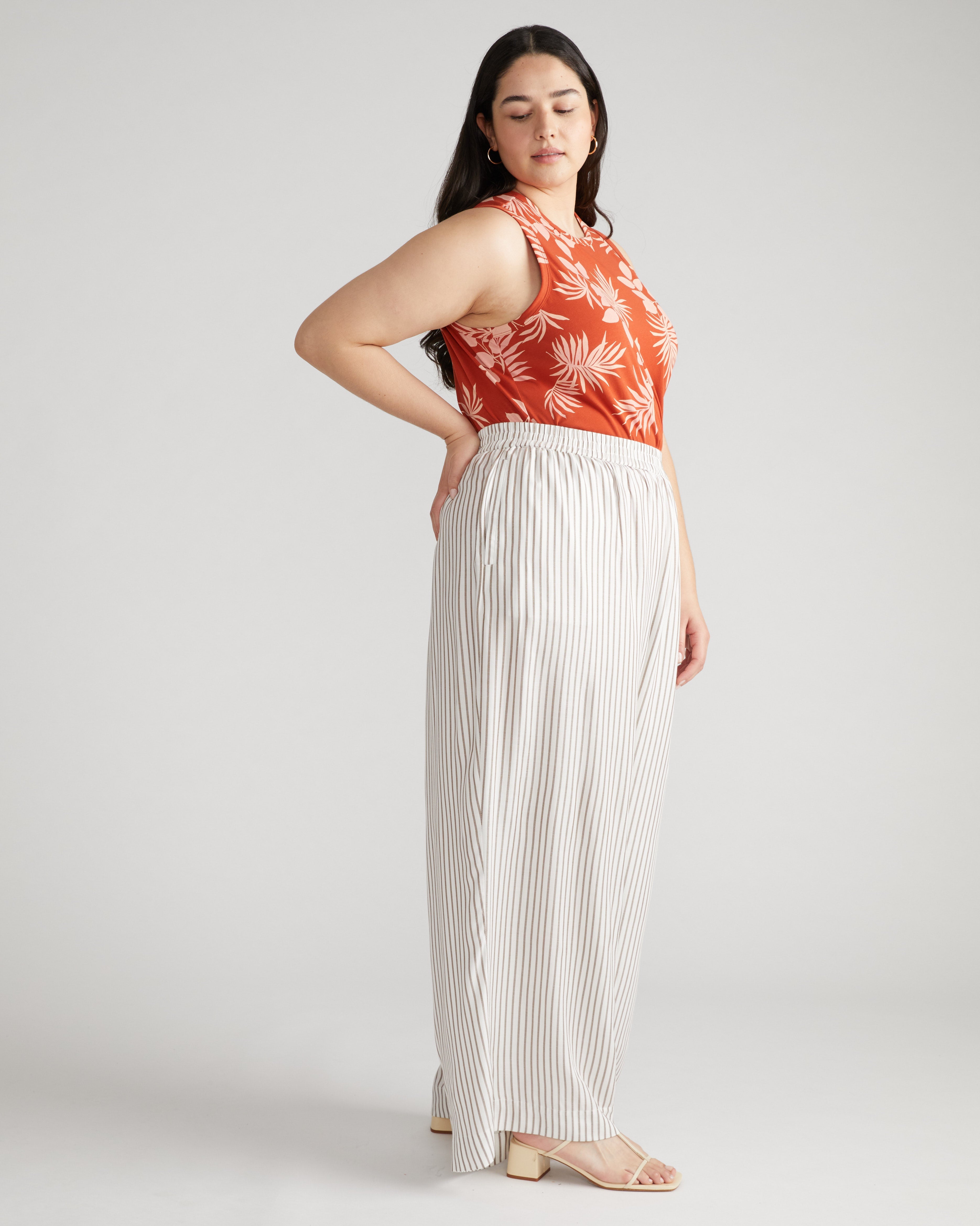 Verbena Voile Pants - White/Beige Stripe
