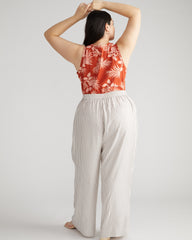 Verbena Voile Pants - White/Beige Stripe