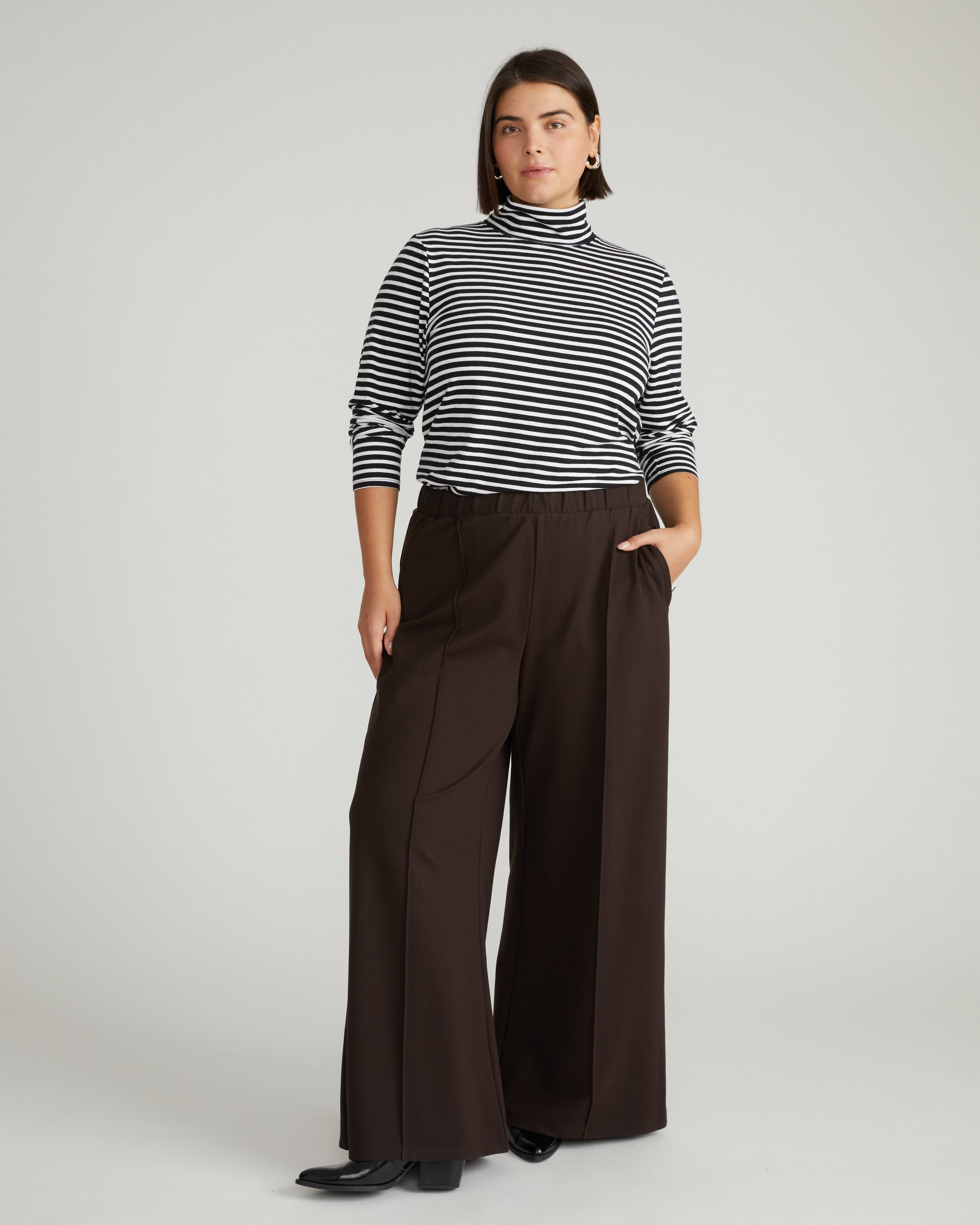 Pam Pintuck Wide Leg Ponte Pants - Espresso