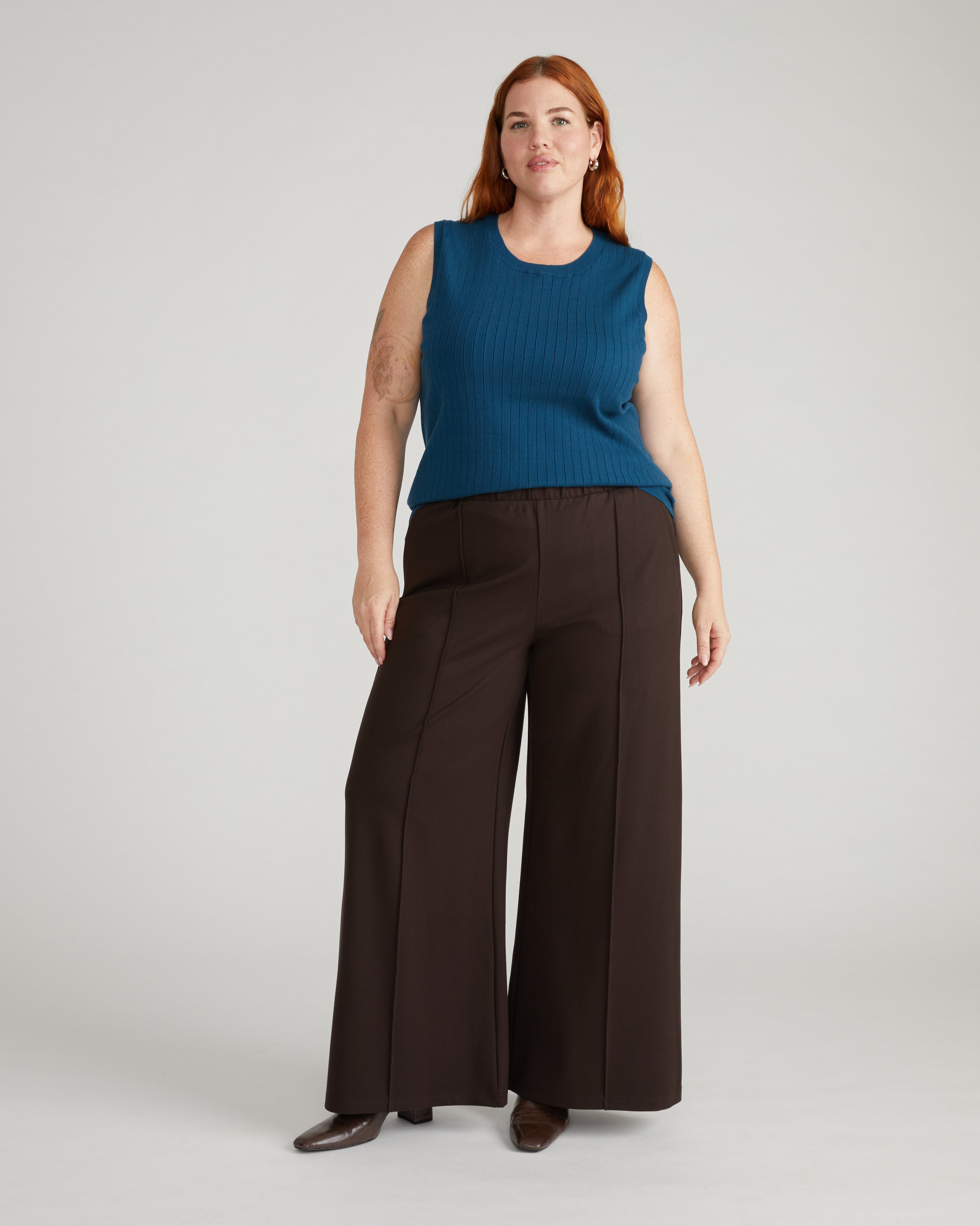 Pam Pintuck Wide Leg Ponte Pants - Espresso
