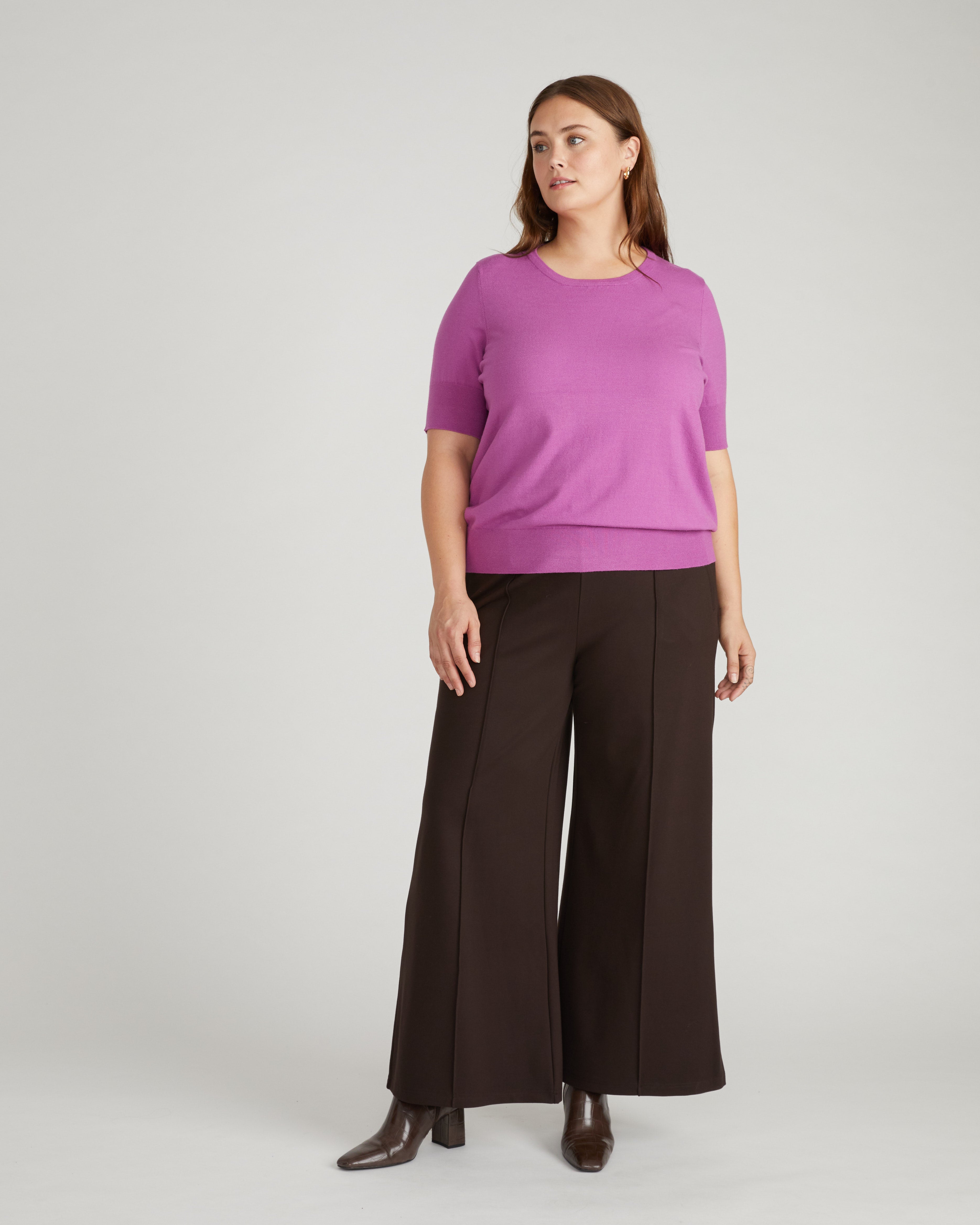 Pam Pintuck Wide Leg Ponte Pants - Espresso