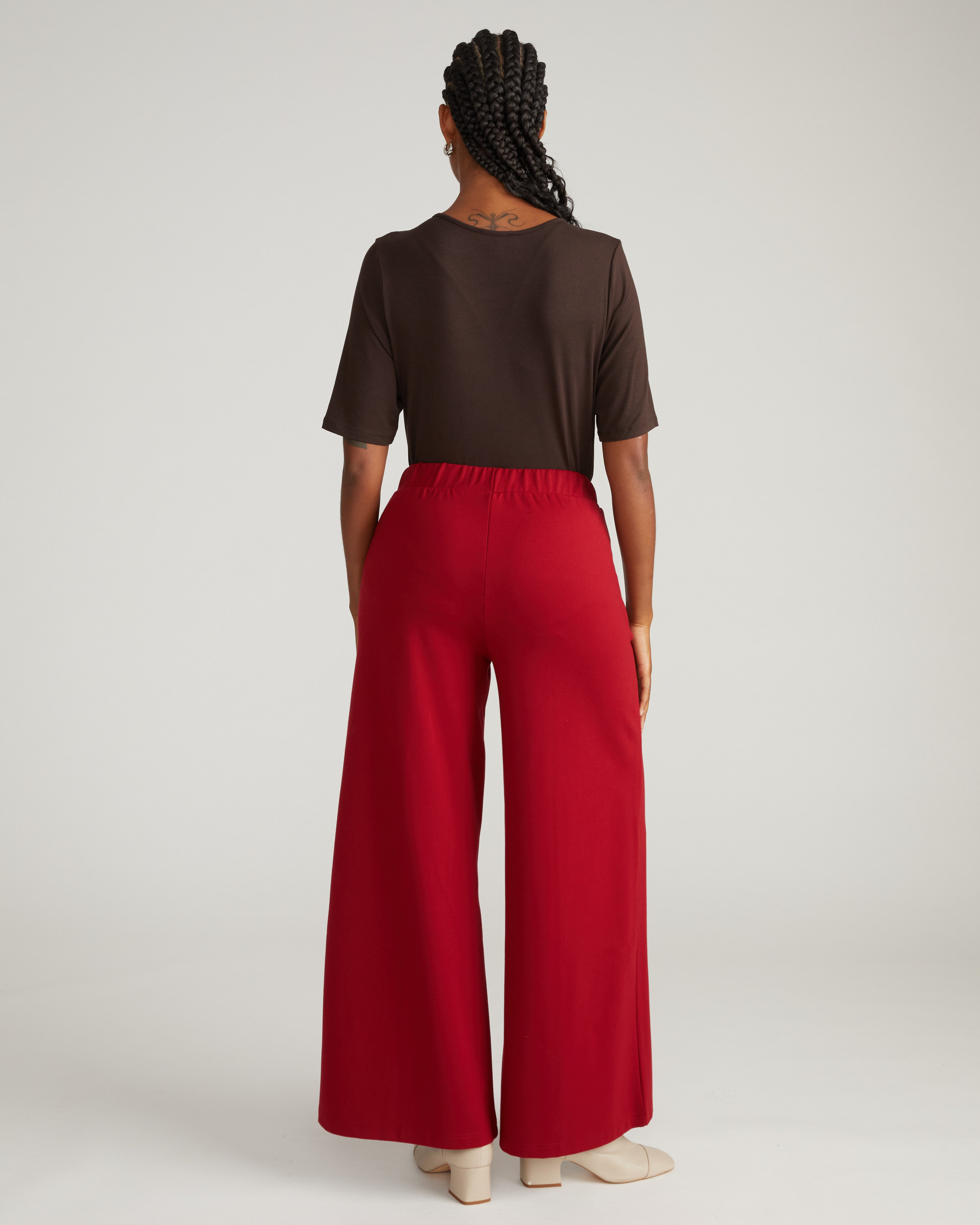 Pam Pintuck Wide Leg Ponte Pants - Garnet