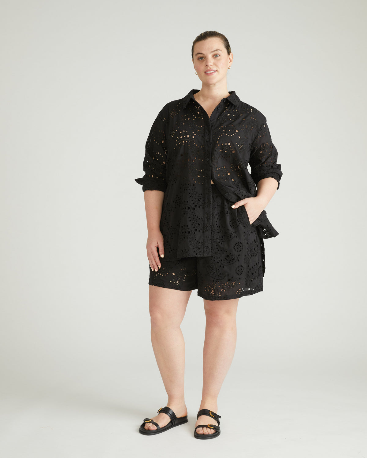 Lulu Cotton Eyelet Shorts - Black