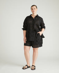 Lulu Cotton Eyelet Shorts - Black