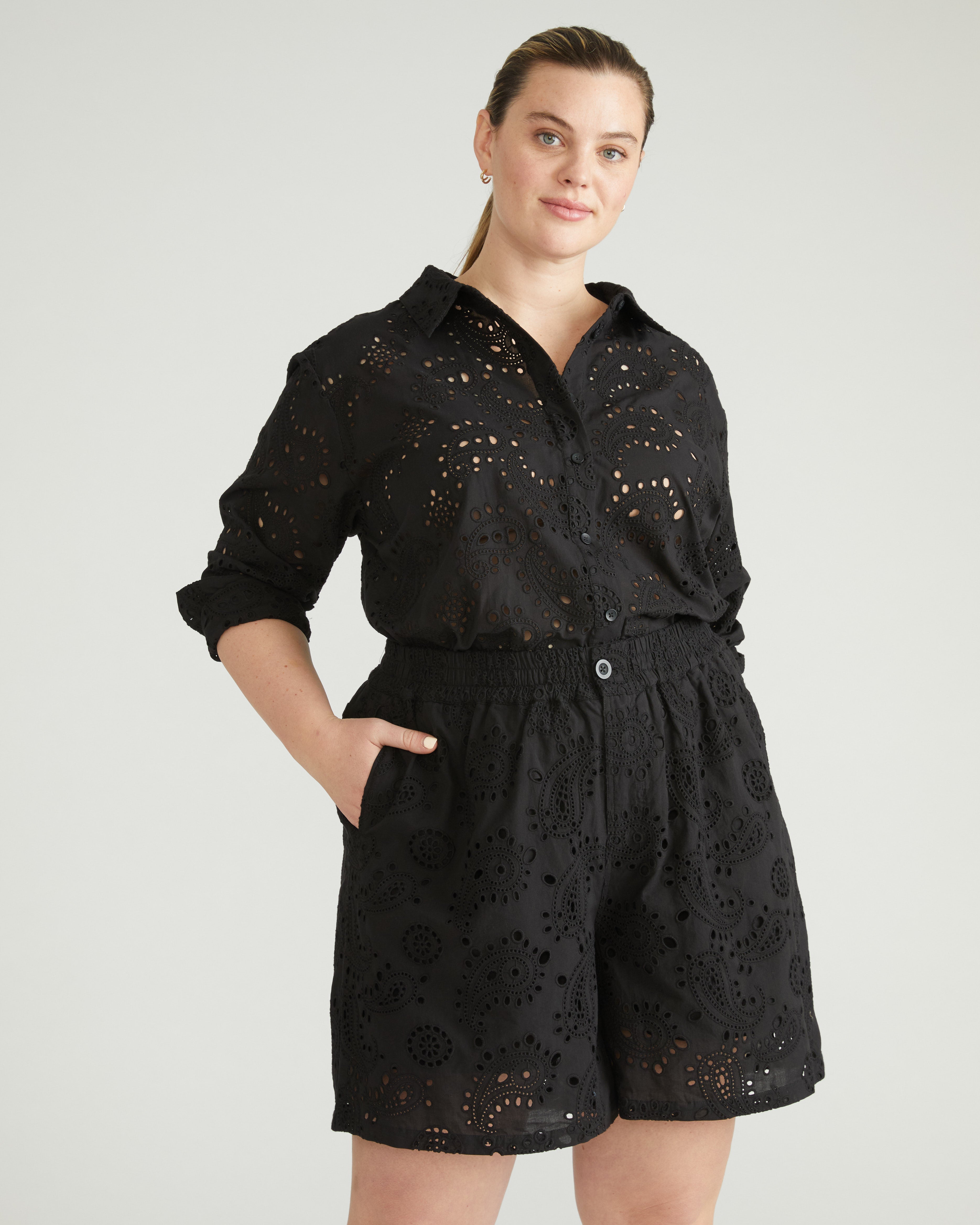 Lulu Cotton Eyelet Shorts - Black