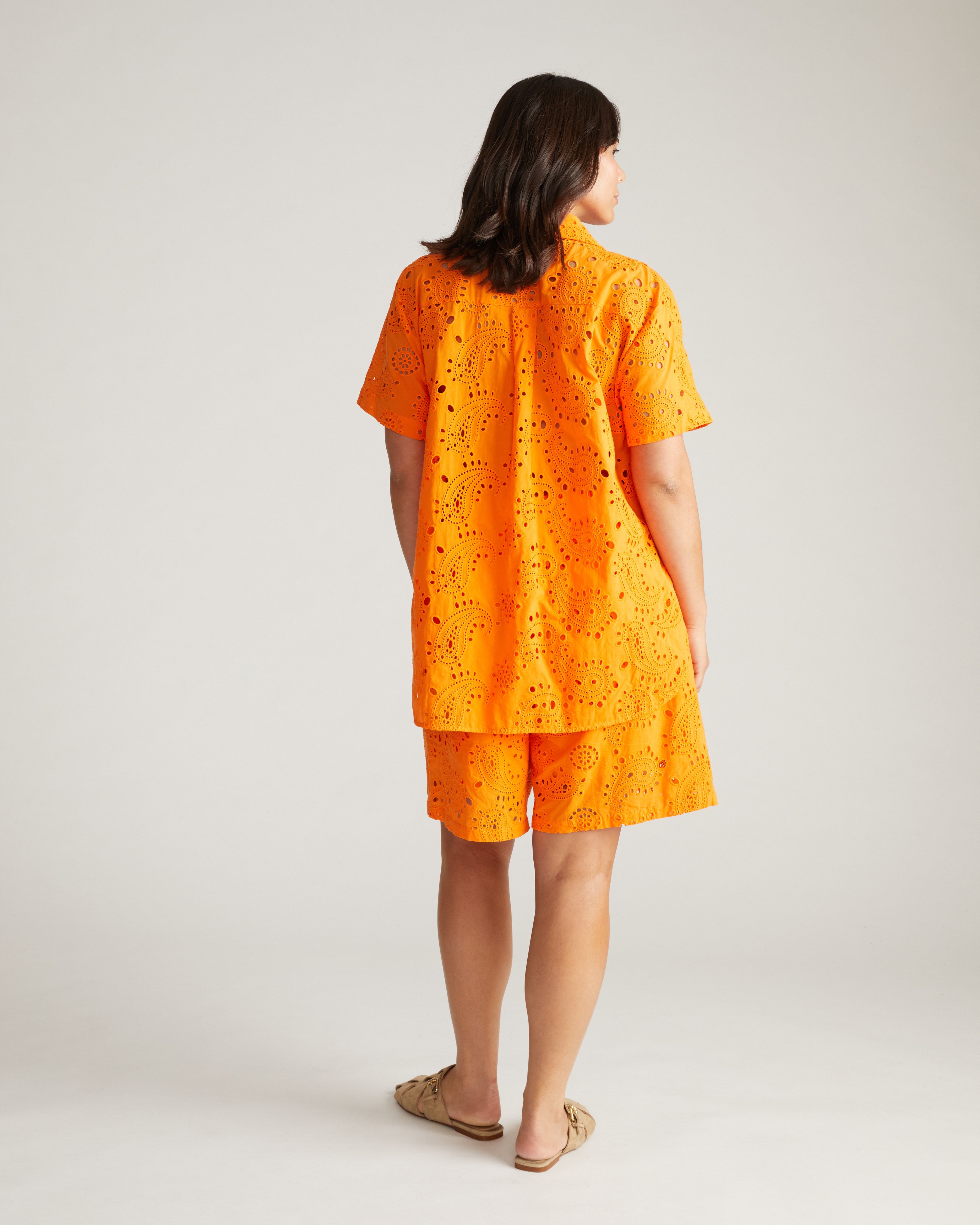 Lulu Cotton Eyelet Shorts - Arancia