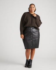 Ericka Faux Leather Button Skirt - Black