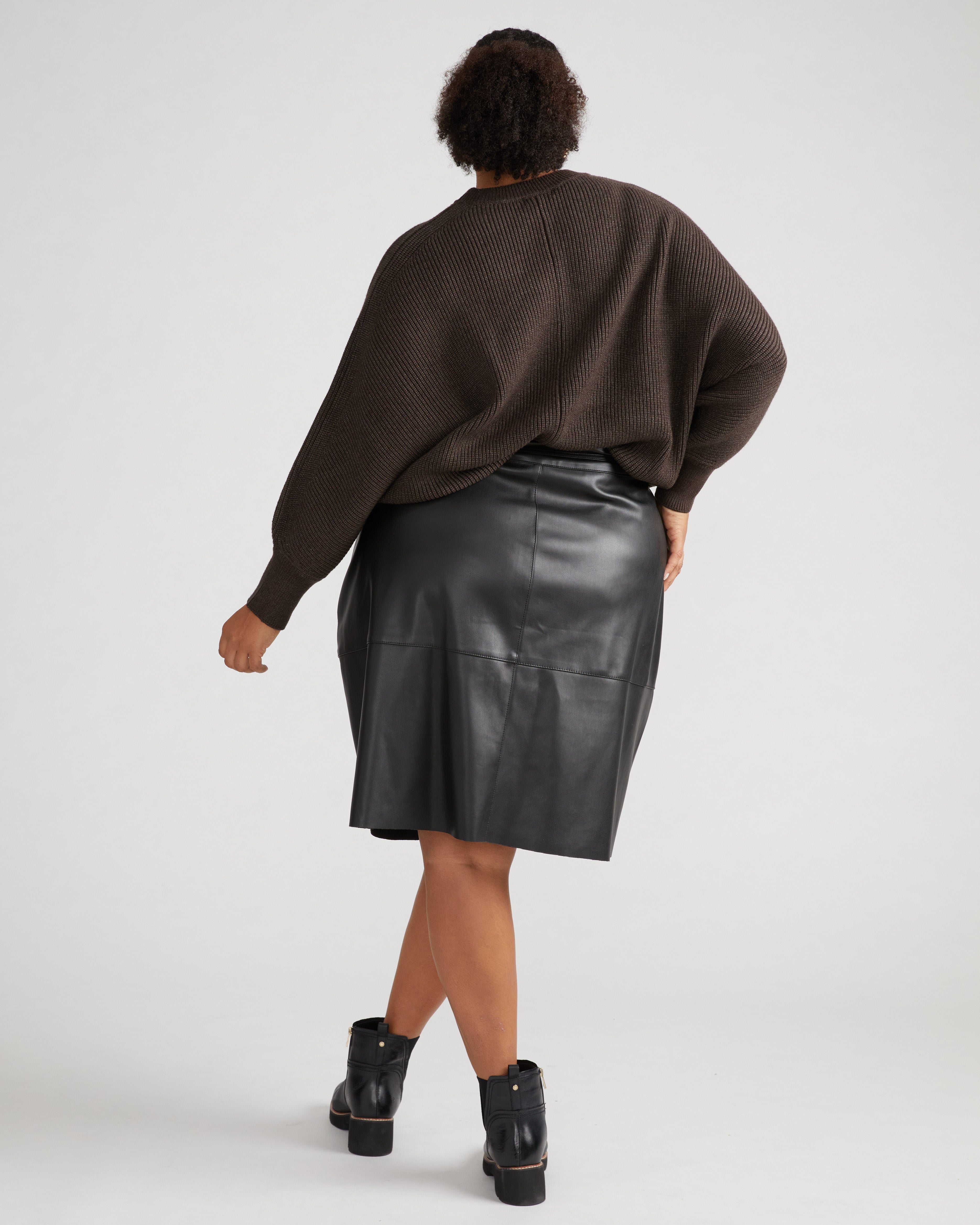 Ericka Faux Leather Button Skirt - Black