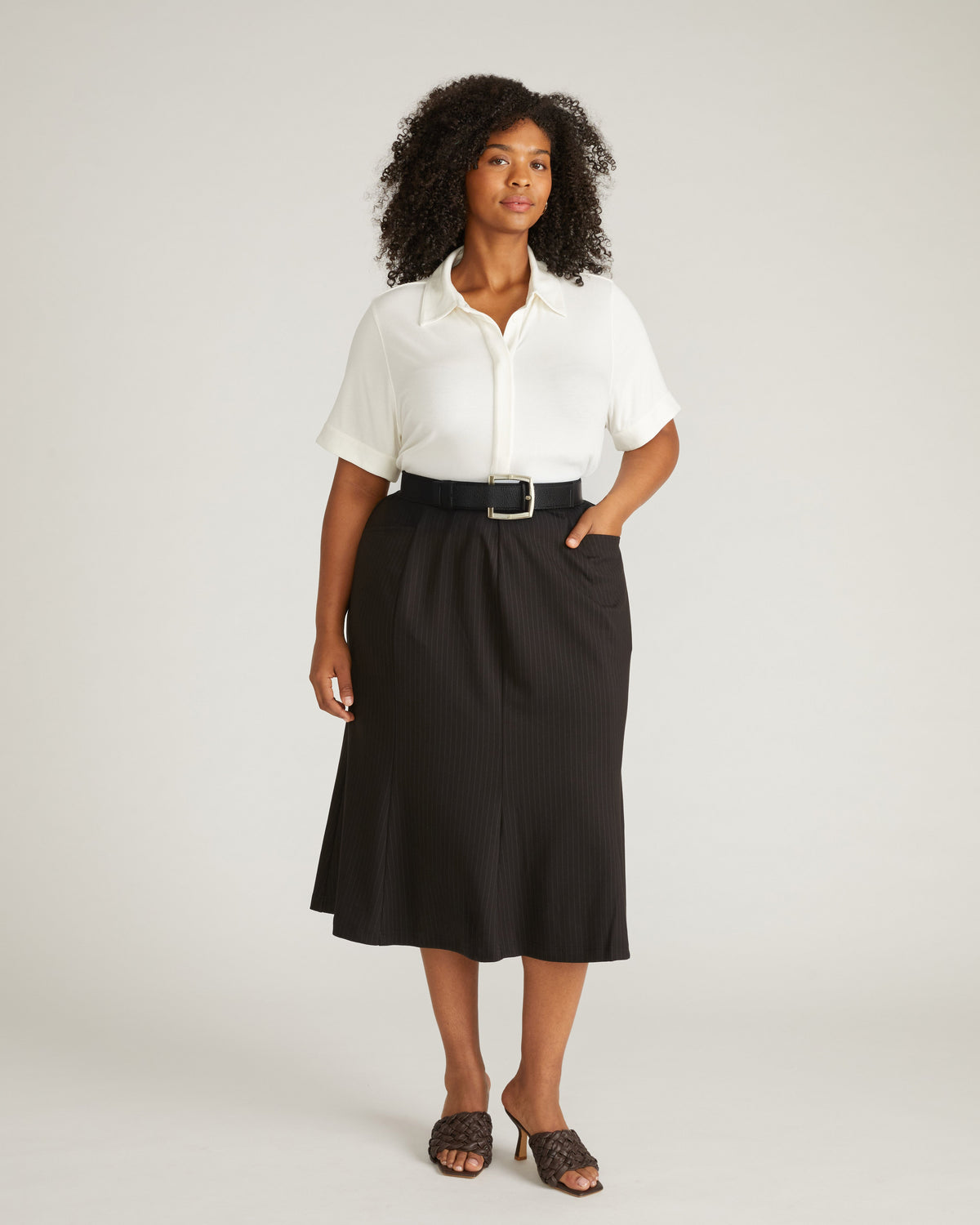 Carla Ponte Skirt - Slate Pinstripe