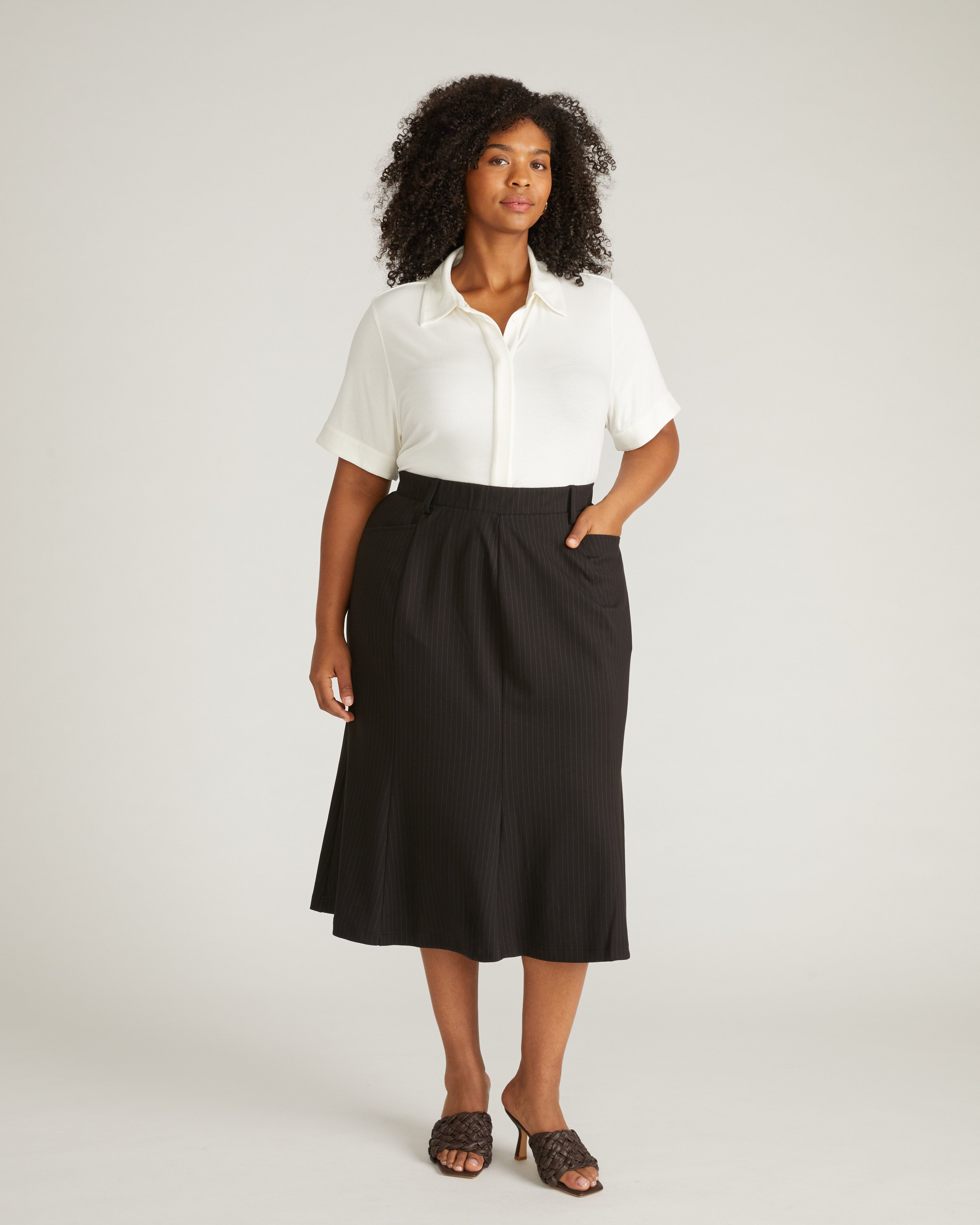 Carla Ponte Skirt - Slate Pinstripe