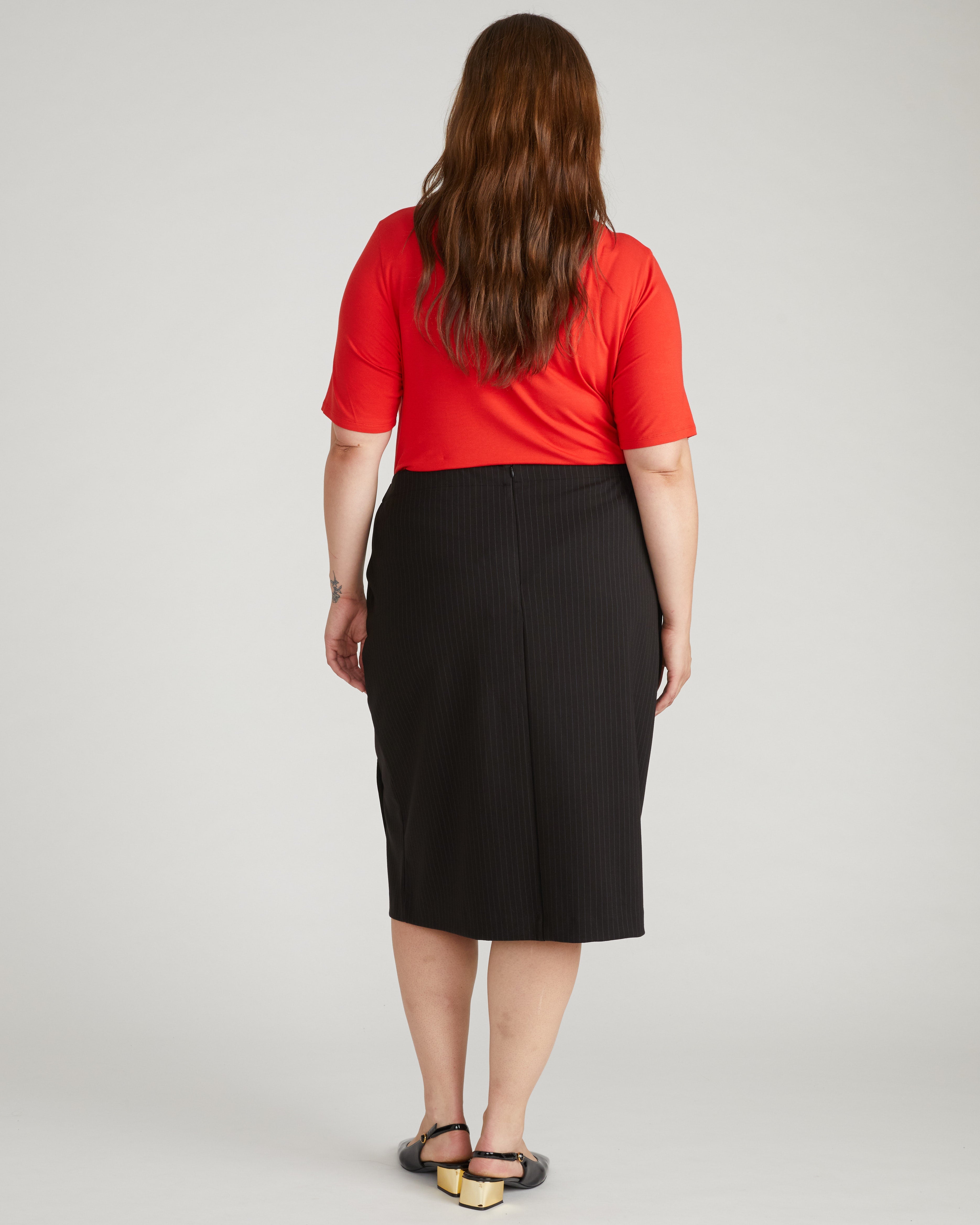 Anya Ponte Skirt - Slate Pinstripe