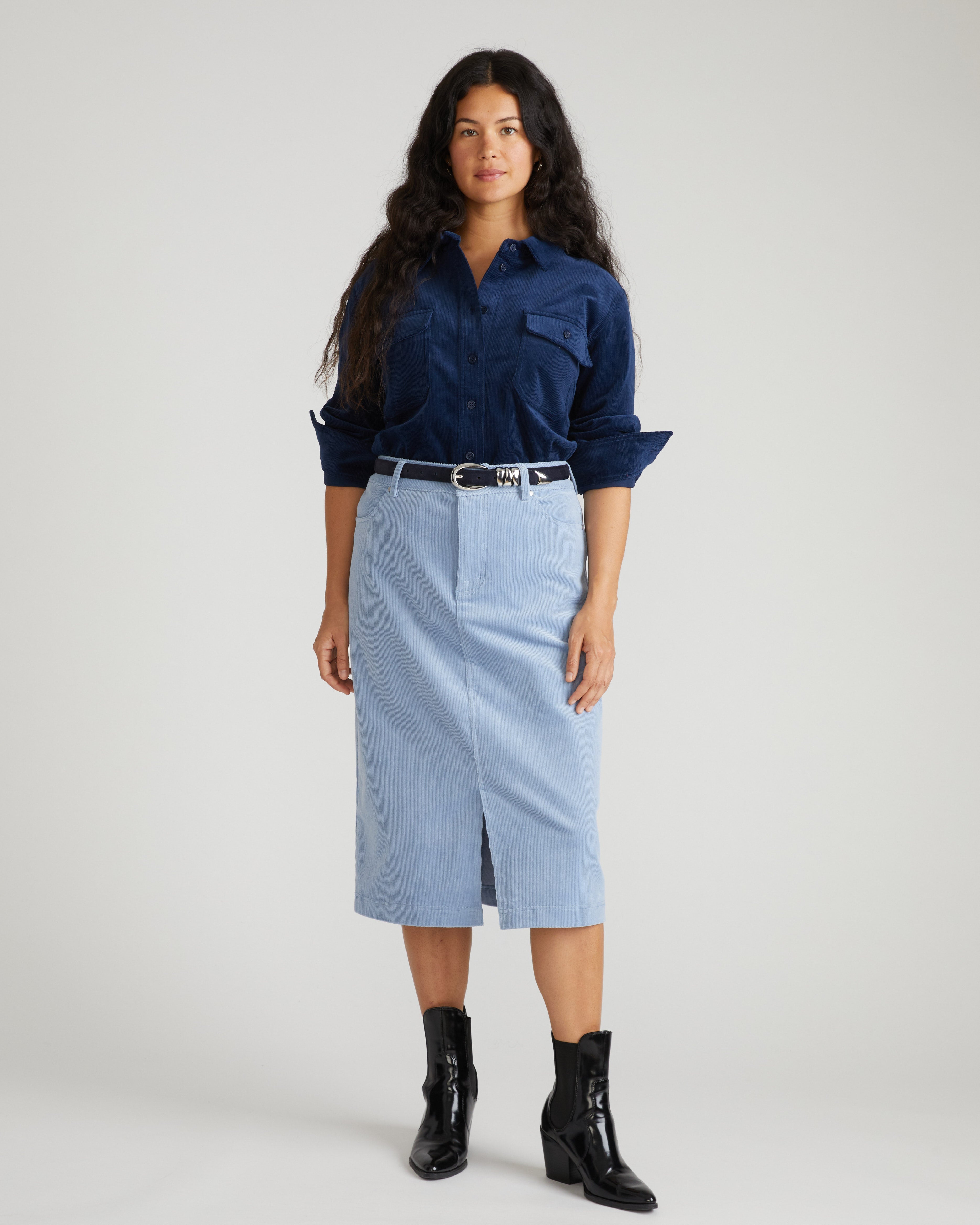 Suzi Corduroy Skirt - Washed Rain