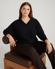 Savvy Fine Knit Sweater Blouse - Black