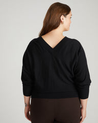 Savvy Fine Knit Sweater Blouse - Black