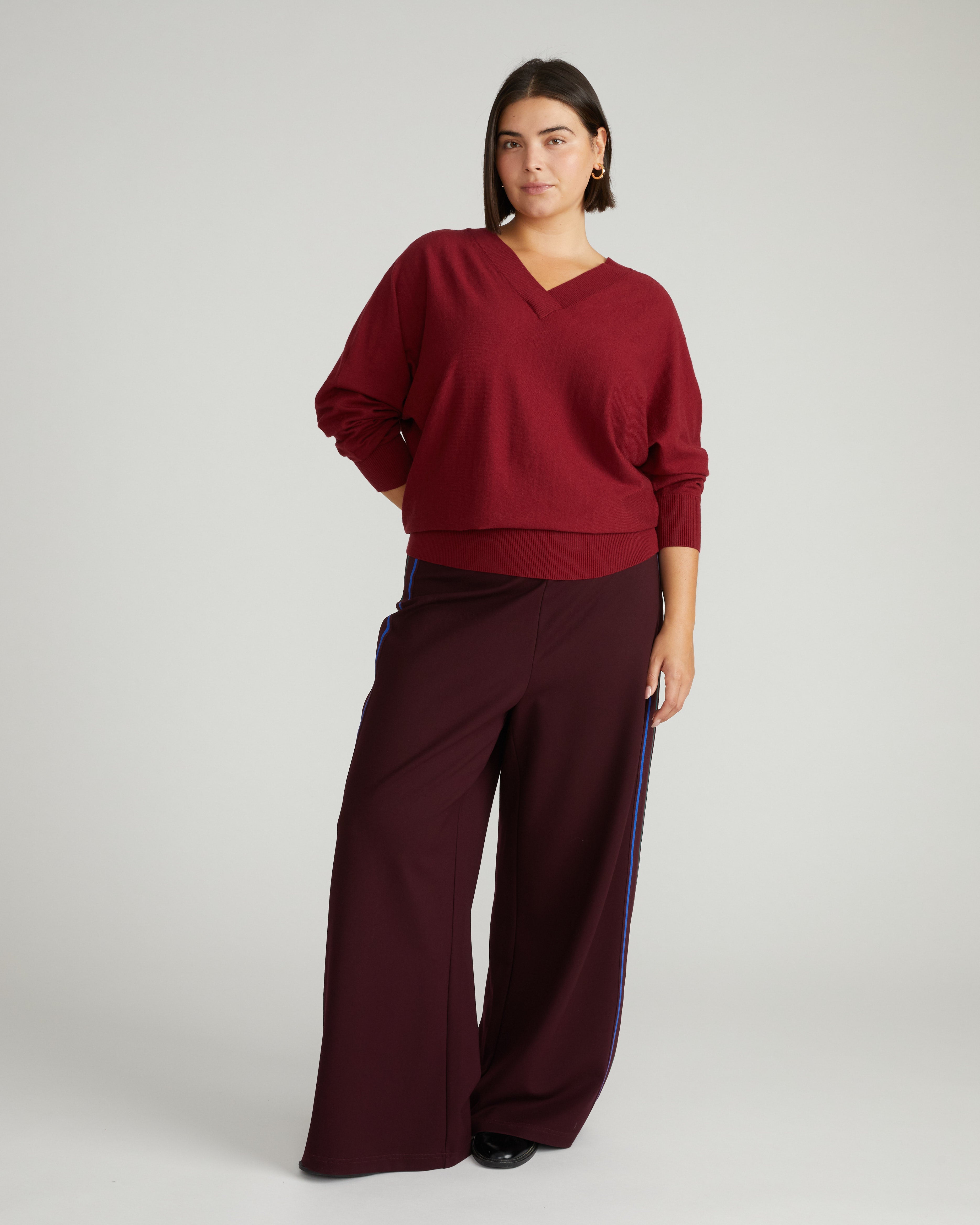 Savvy Fine Knit Sweater Blouse - Garnet