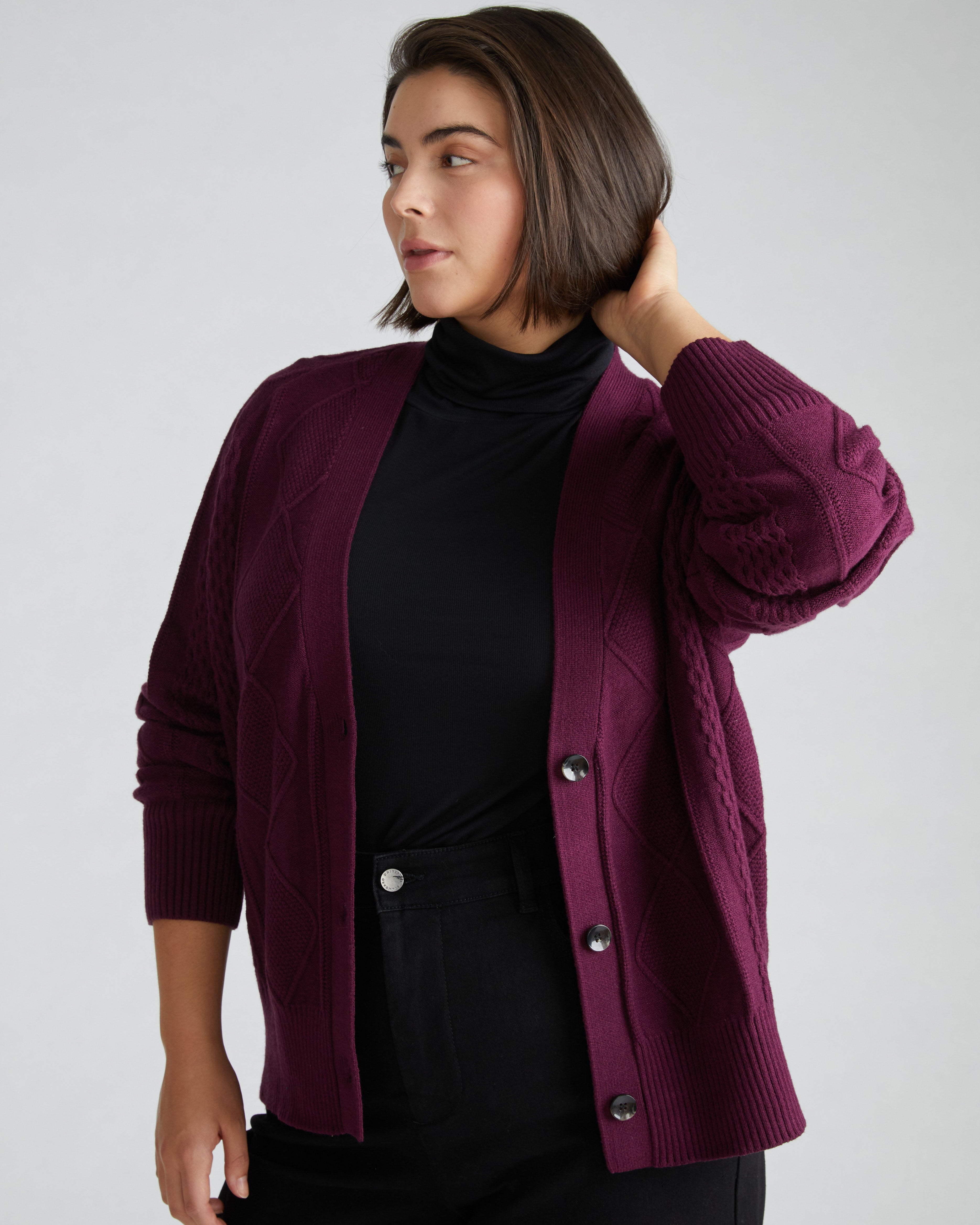 Cable Knit Cardigan - Acai