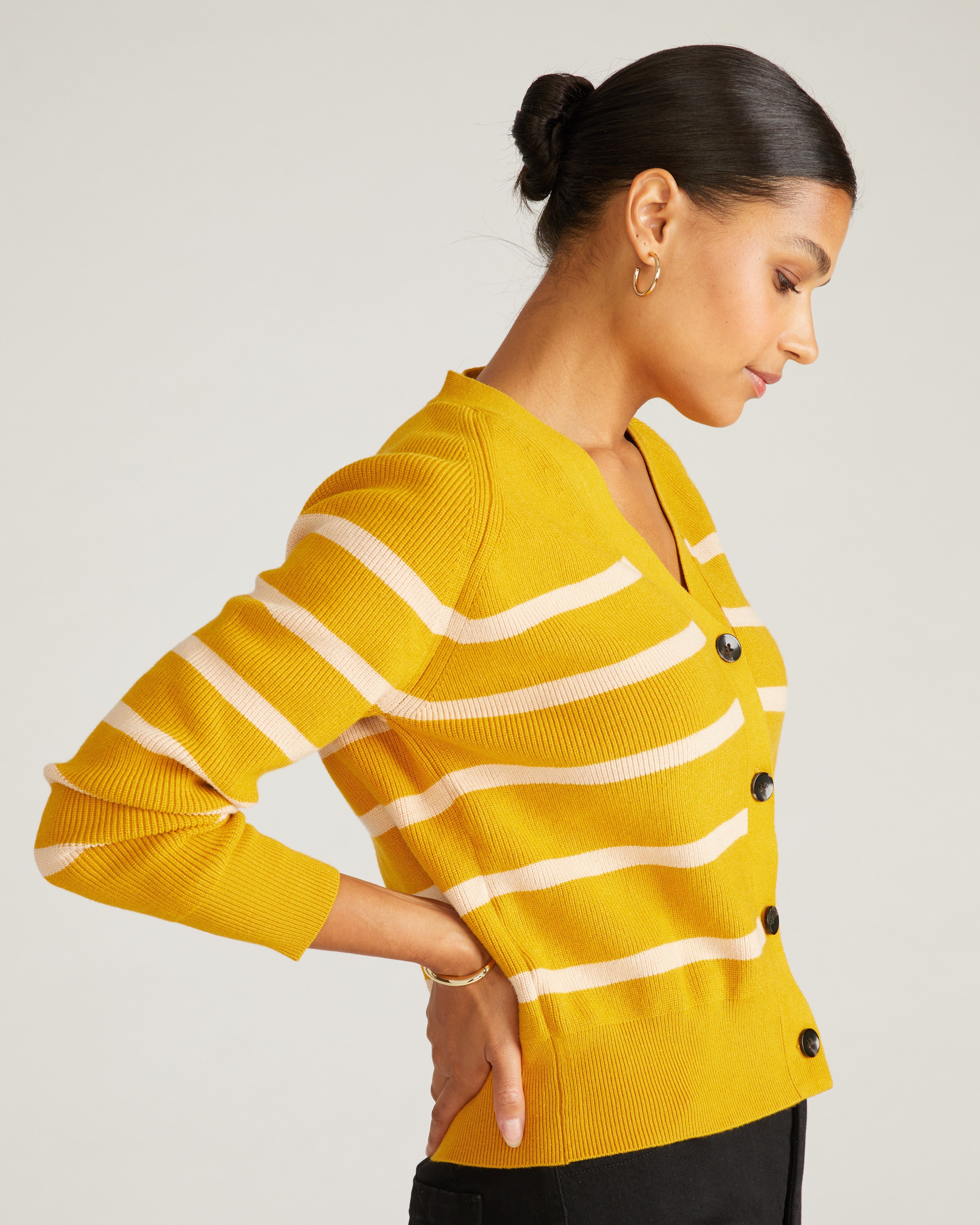 Better-Than-Wool Cardigan - Mustard/Pink Sand Stripe