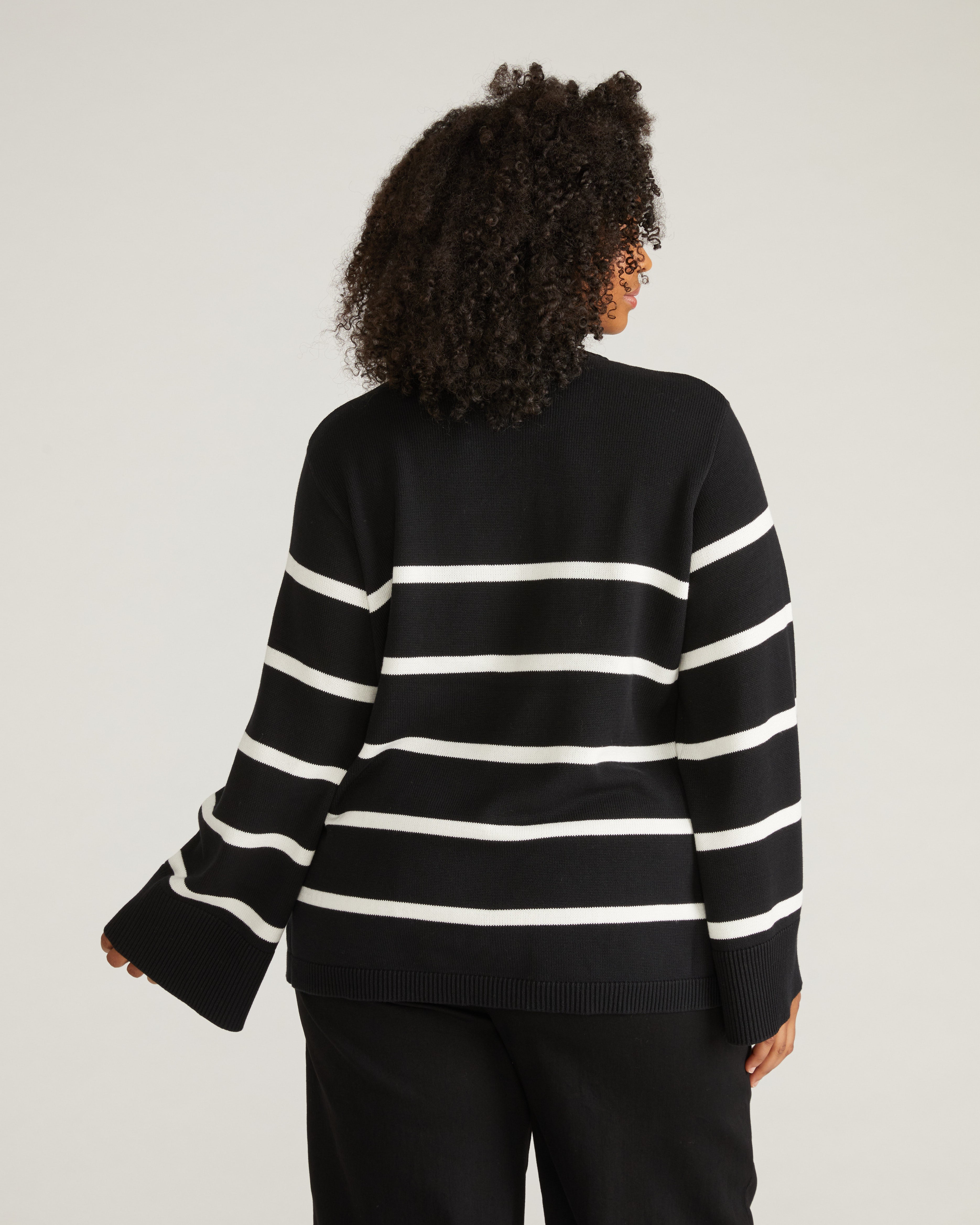 Bardot Wide Sleeve Cotton Sweater - Black/White