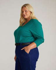 Savvy Fine Knit V Sweater - Green Tourmaline