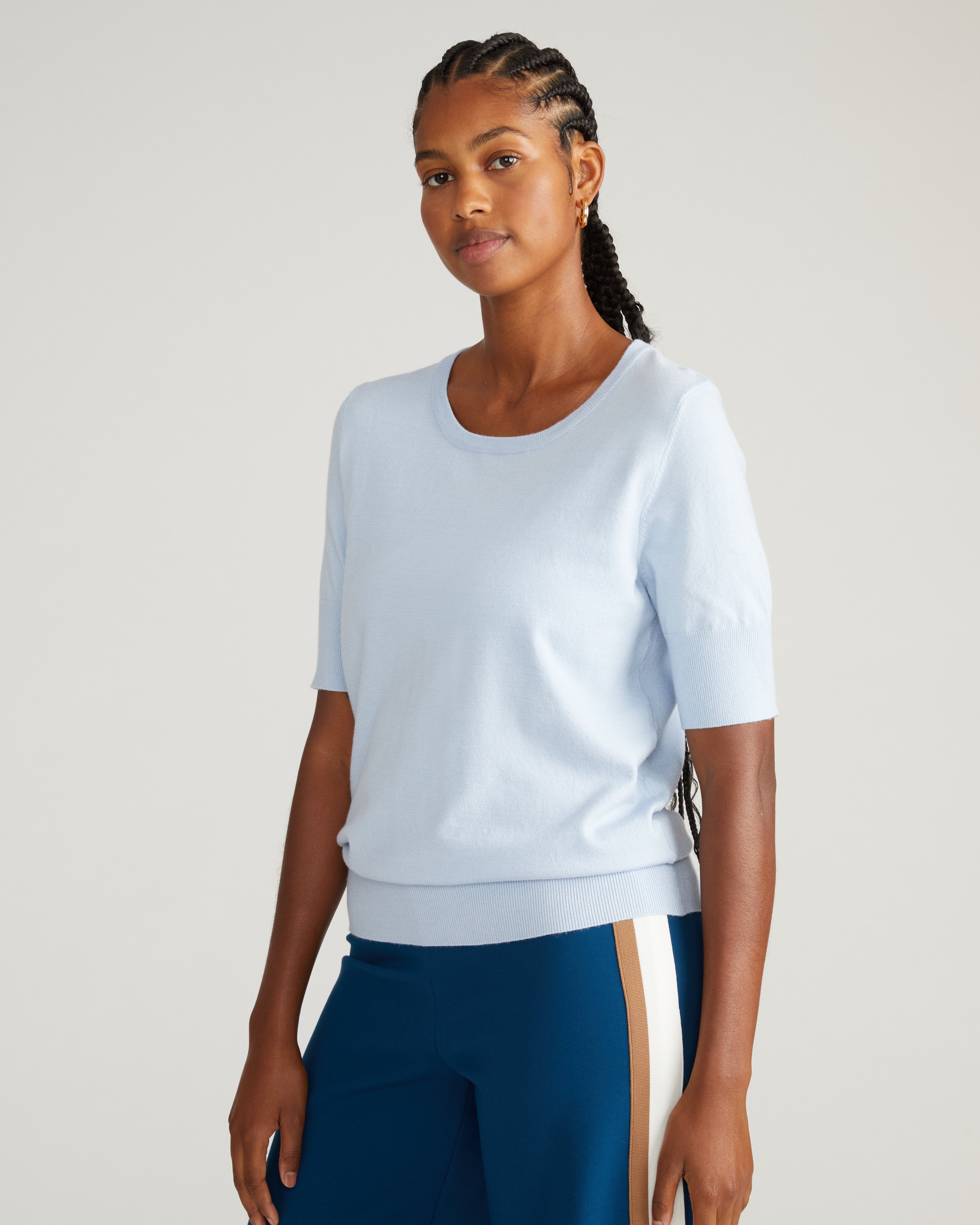 Savvy Fine Knit Sweater Top - Silver Blue