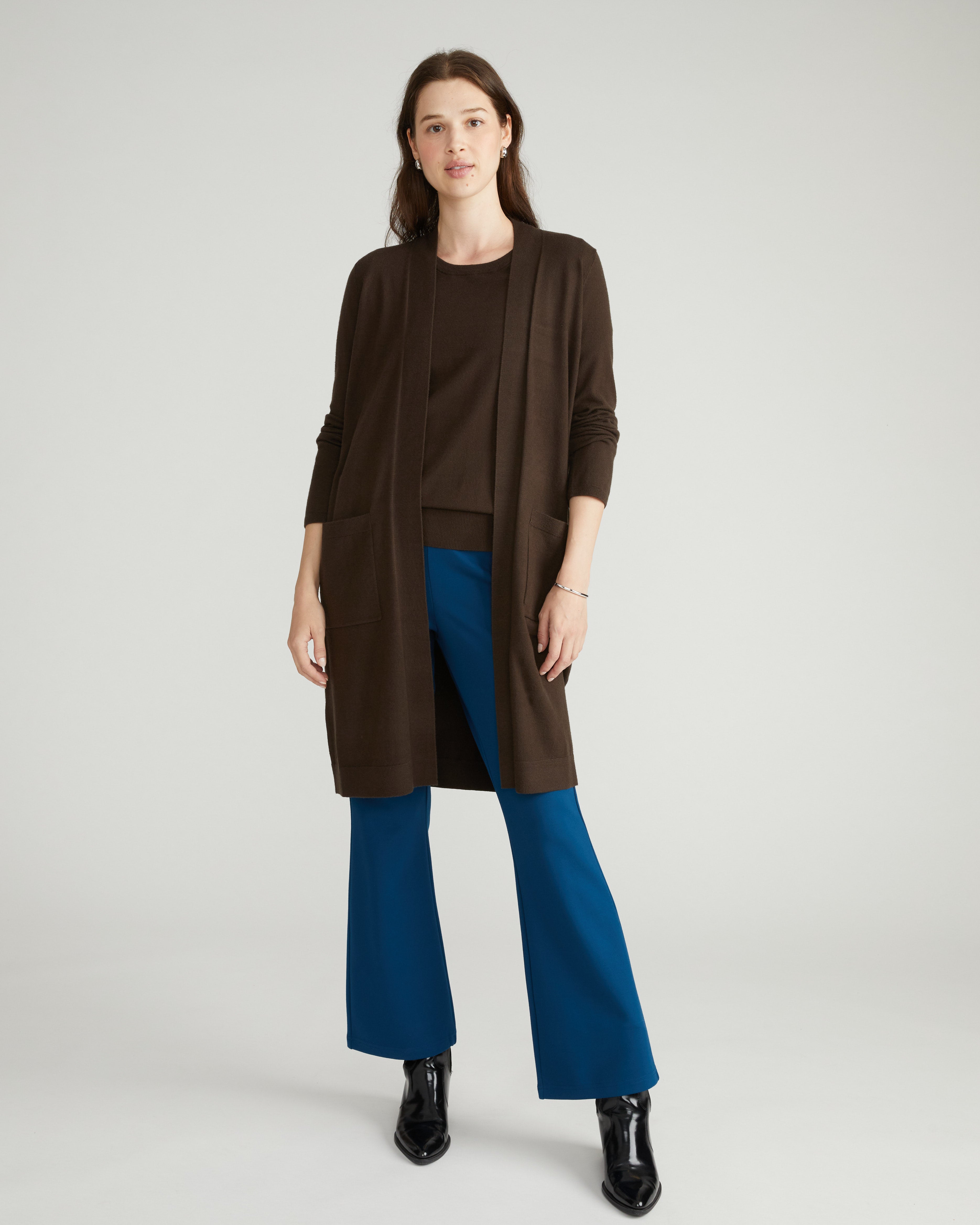 Savvy Double Knit Sweater Cardigan - Espresso