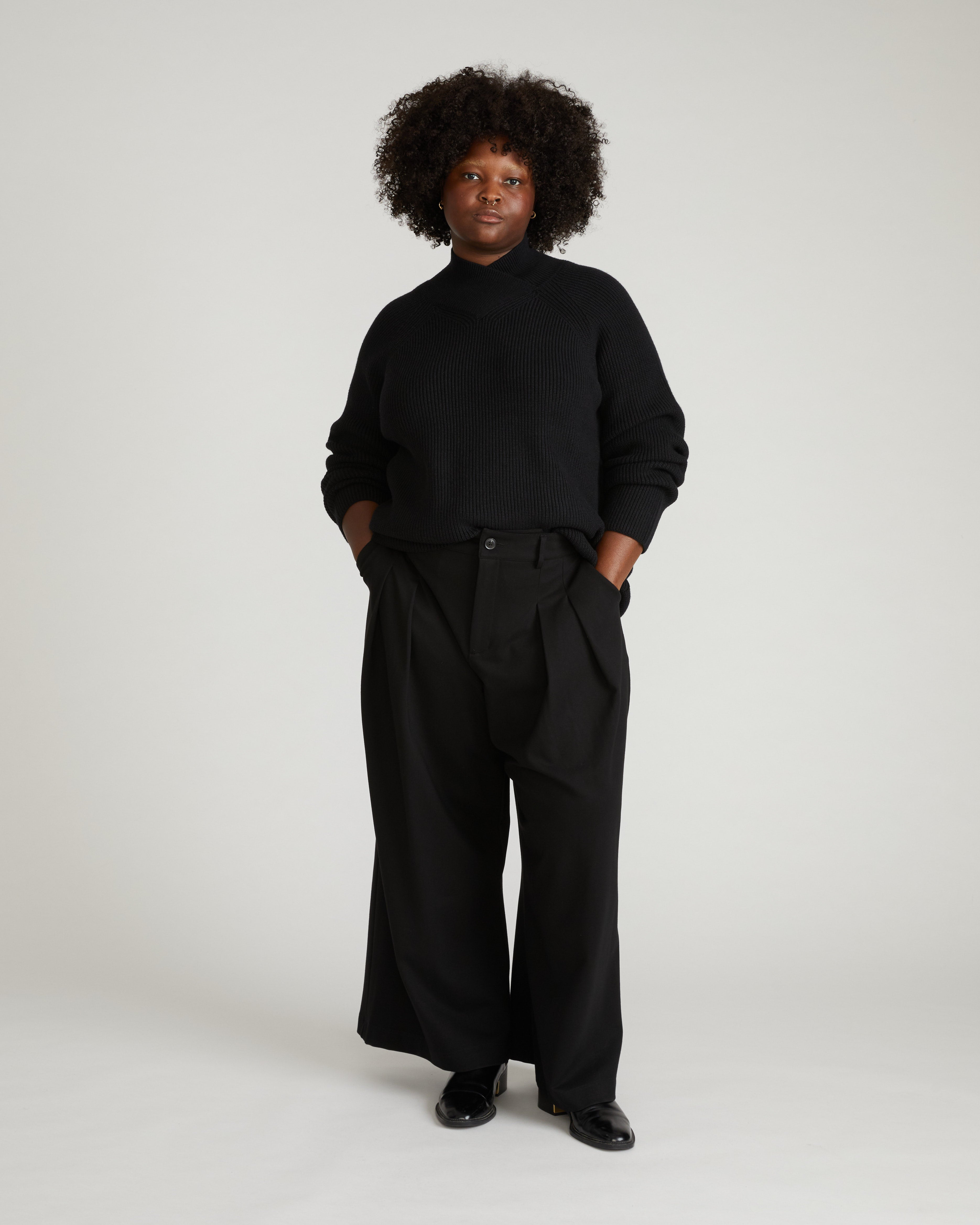 Arly Wrap Neck Sweater - Black