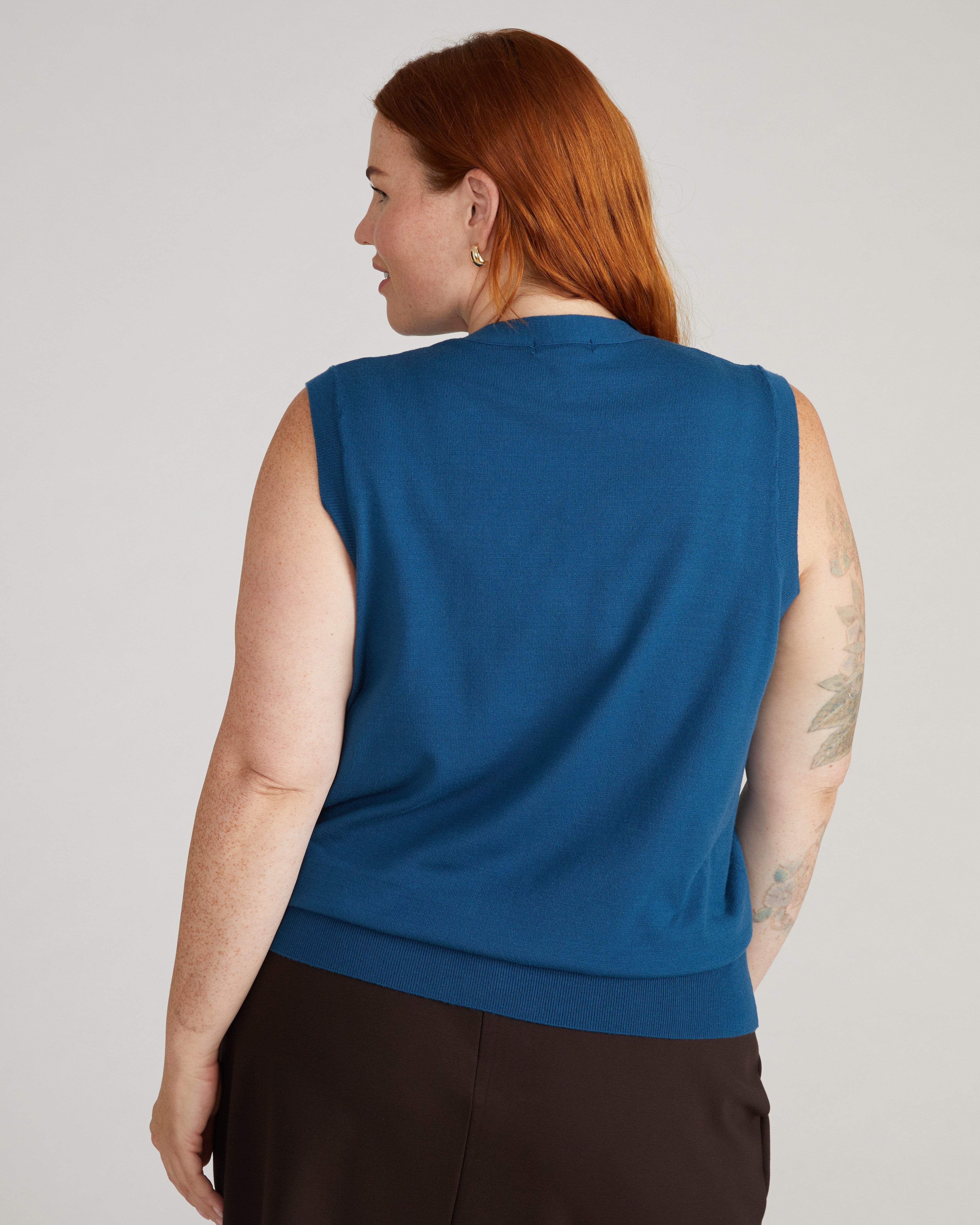 Savvy Fine Knit Cardigan Vest - Blue Teal