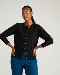 Savvy Fine Knit Crewneck Cardigan - Black