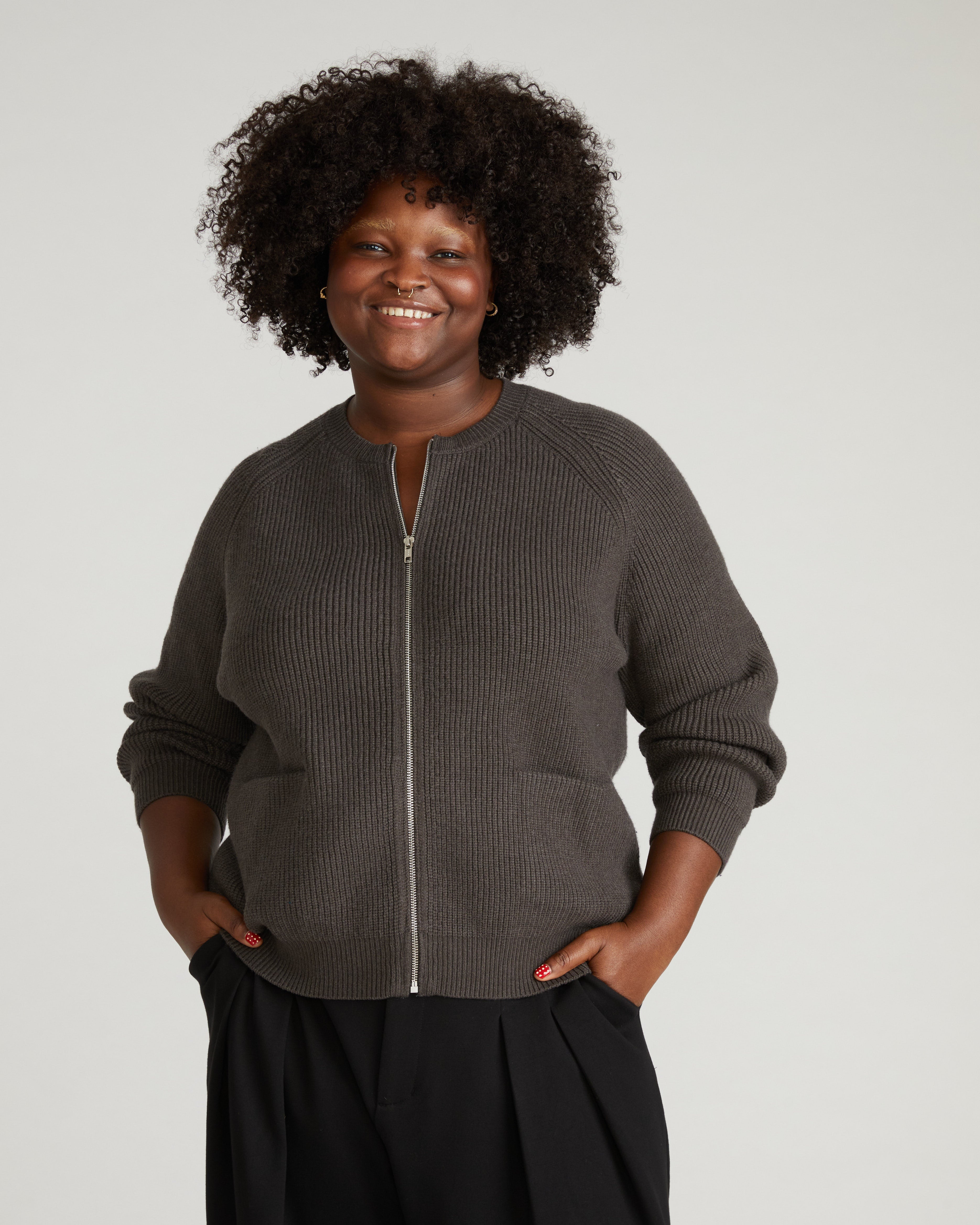 Better-Than-Wool Zip Cardigan - Graphite