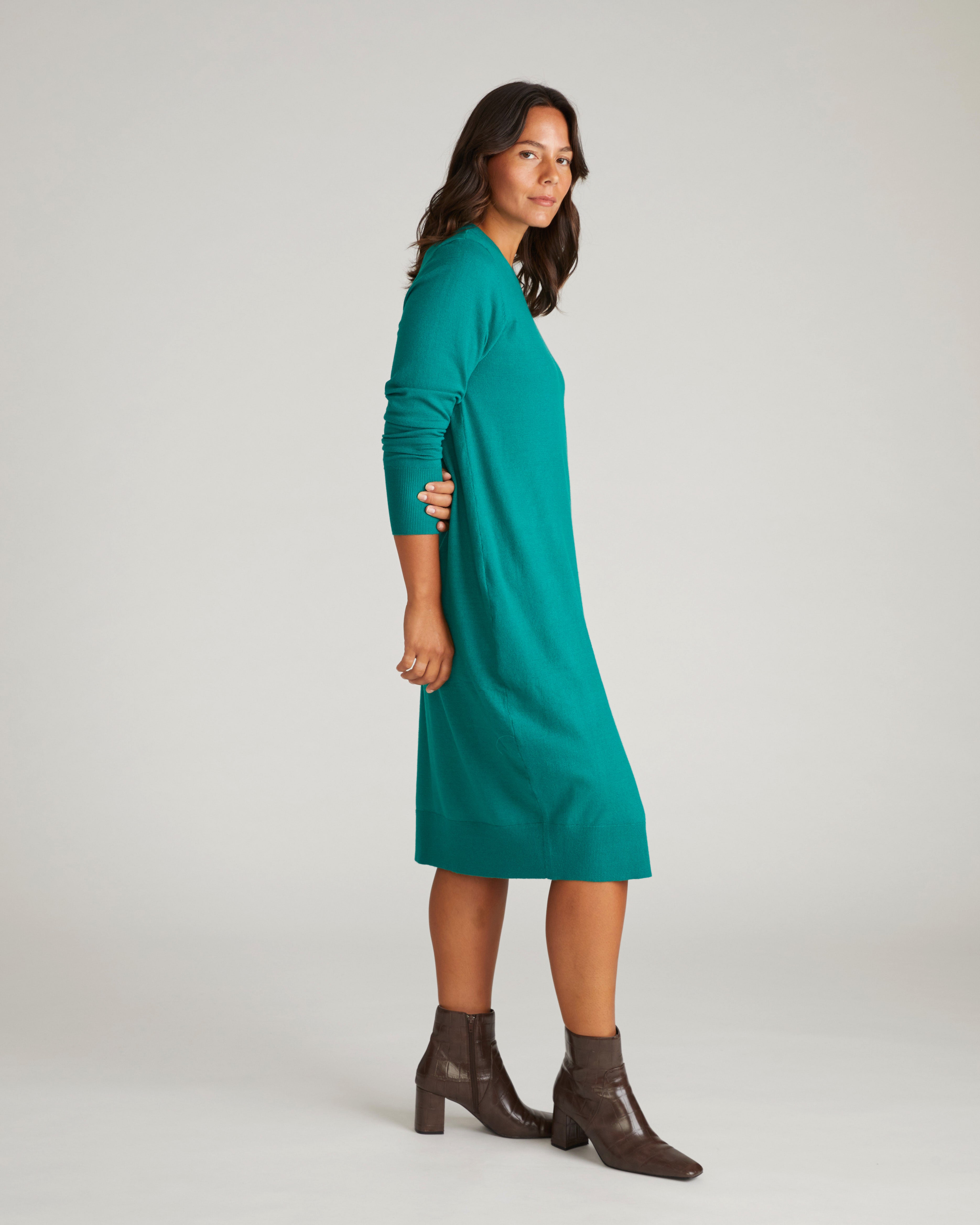 Savvy Fine Knit Everyday Sweater Dress - Green Tourmaline