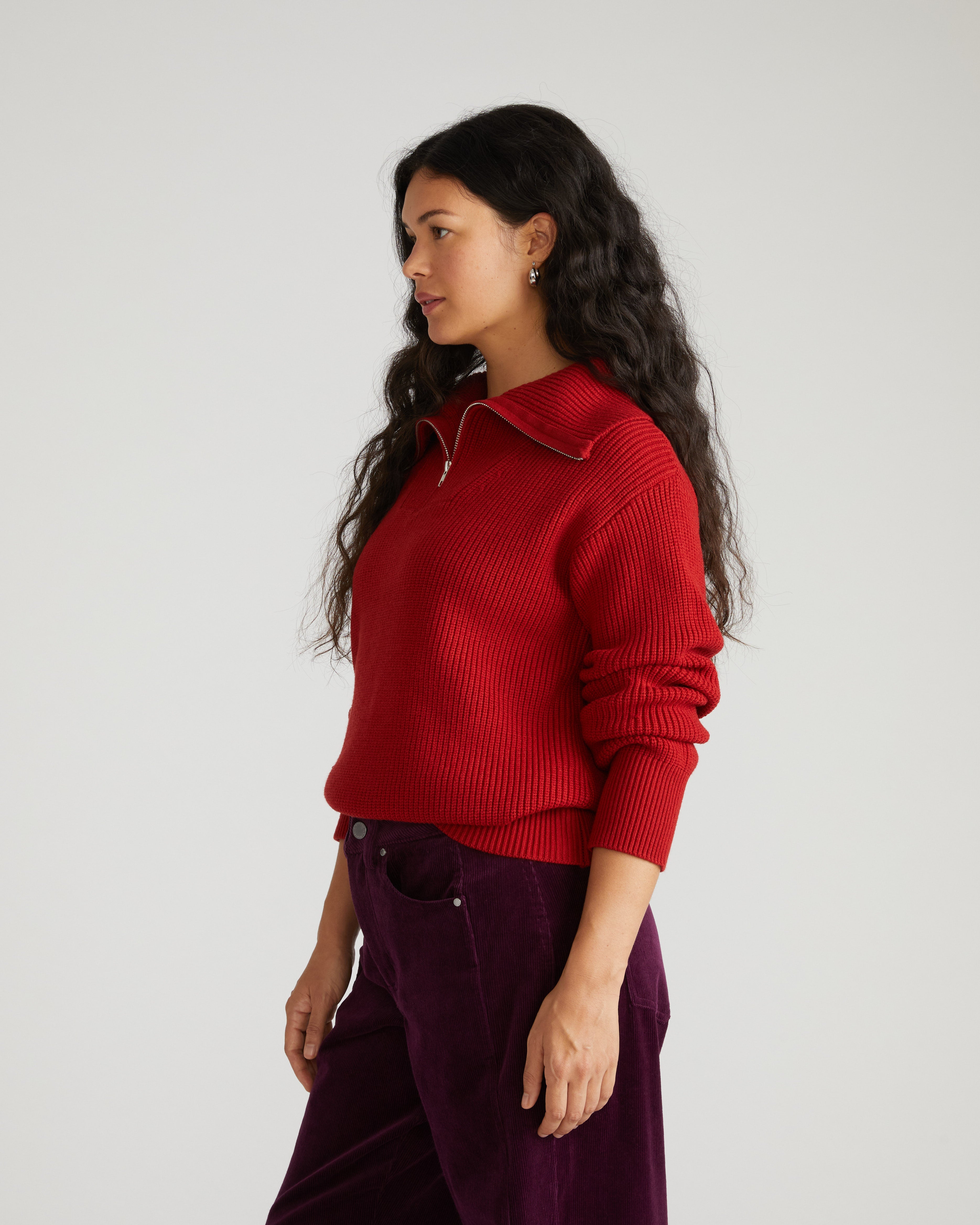 Brenda Zip Sweater - Autumnal Red