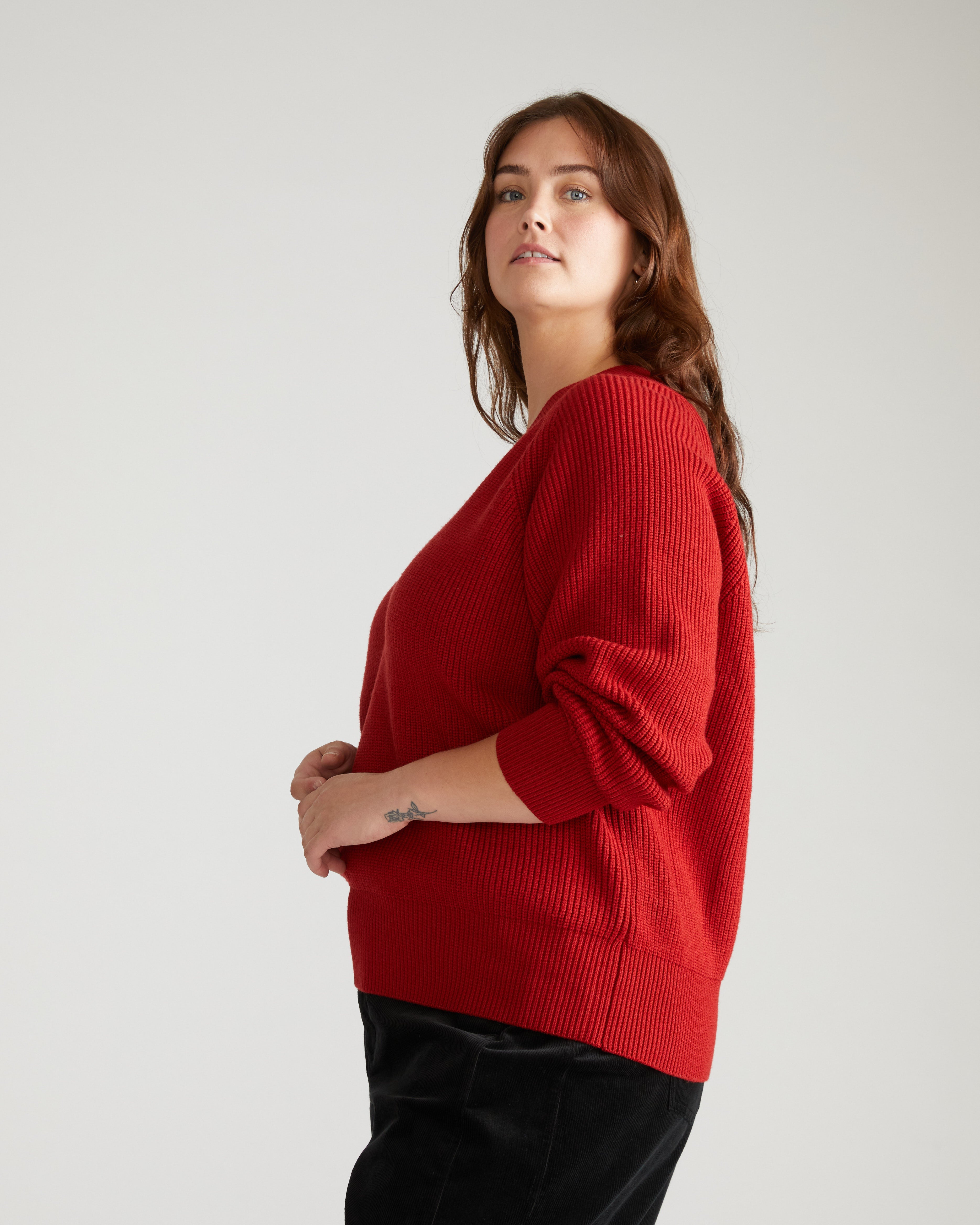 Tori V Neck Sweater - Autumnal Red