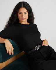 Aimee Liquid Jersey Rib Hem Tee - Black