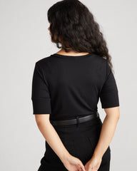 Aimee Liquid Jersey Rib Hem Tee - Black