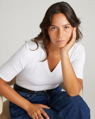 Maia Stovepipe Sleeve V Neck Tee - White