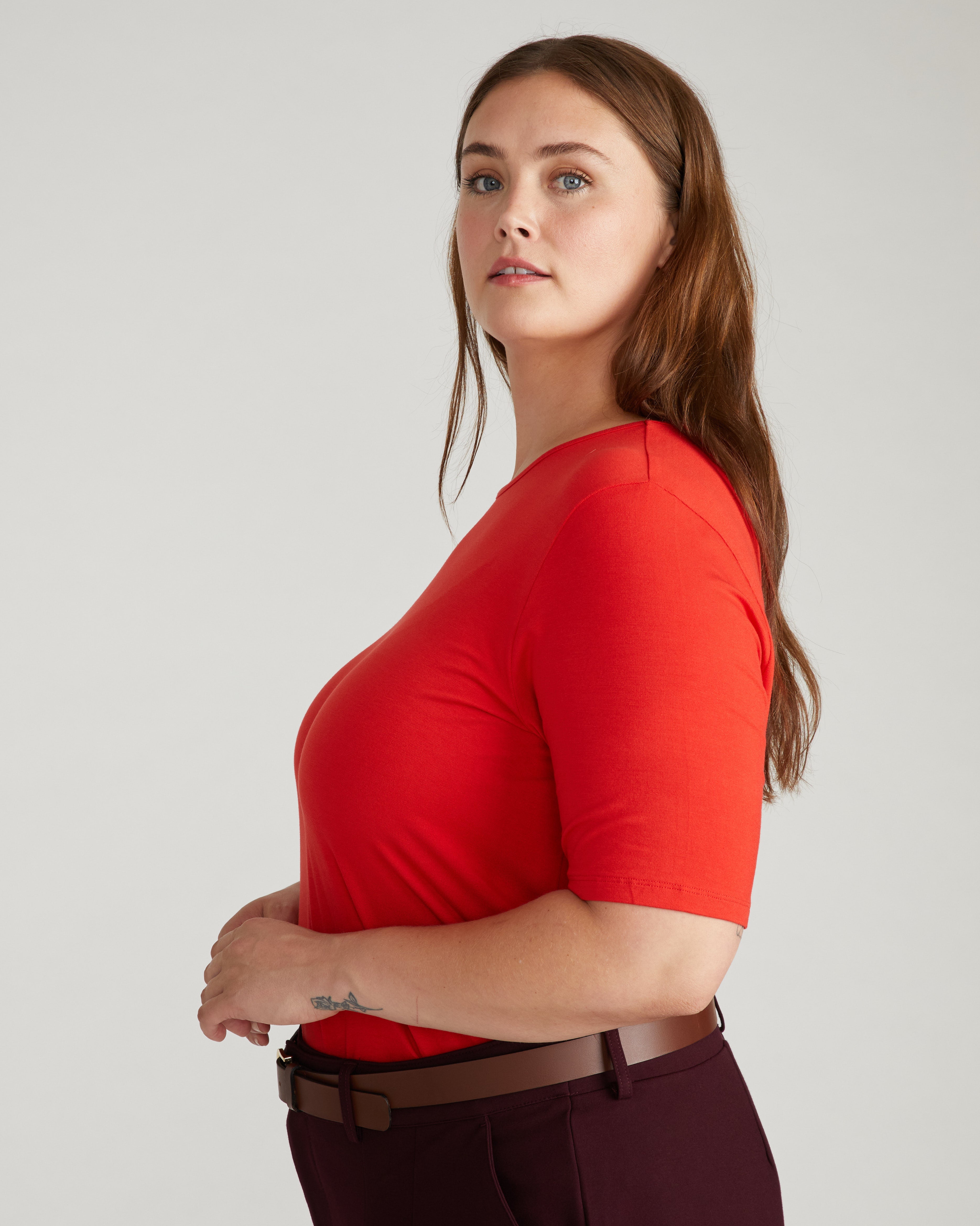 Lily Liquid Jersey Crew Neck Stovepipe Tee - Lipstick