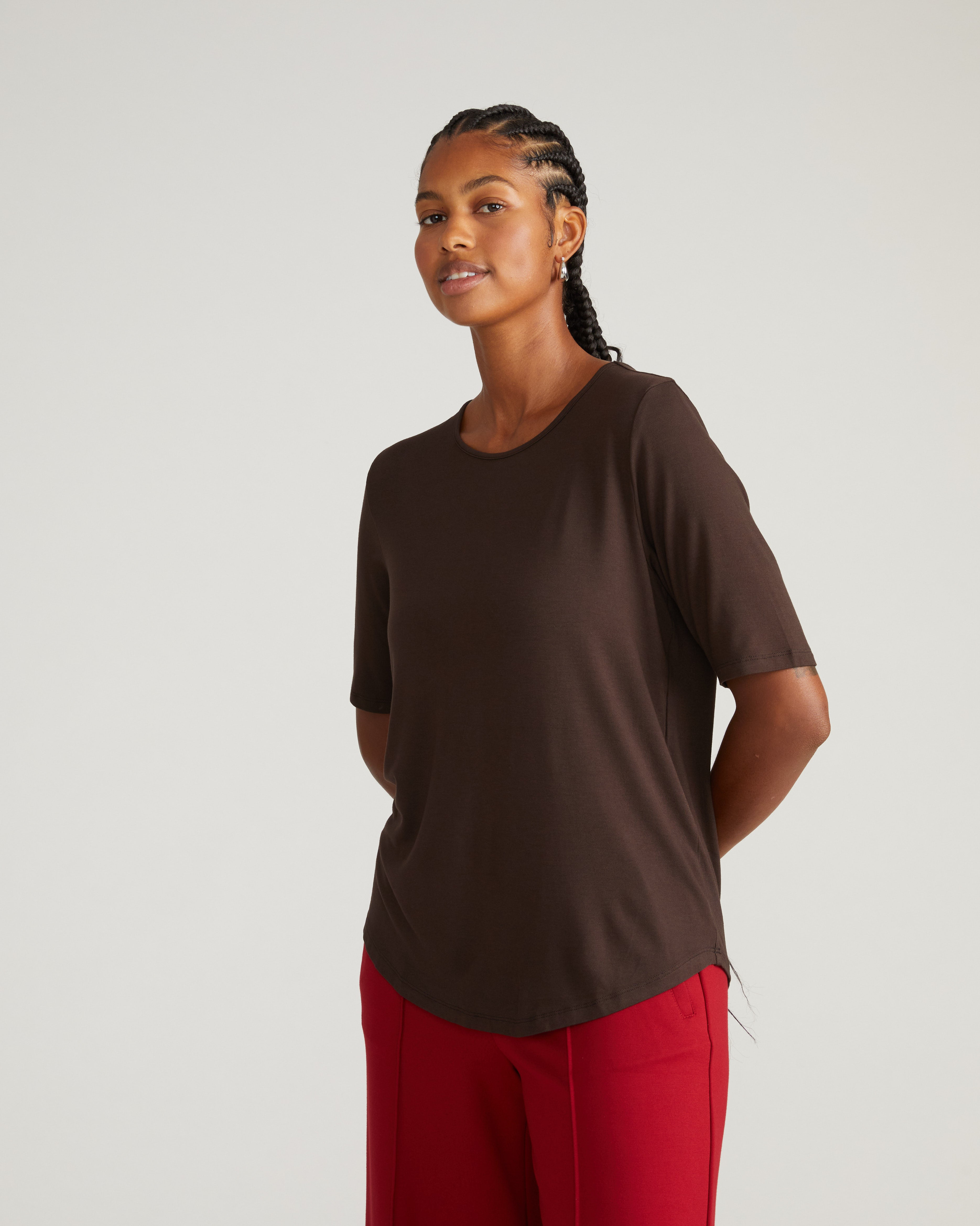 Lily Liquid Jersey Crew Neck Stovepipe Tee - Espresso