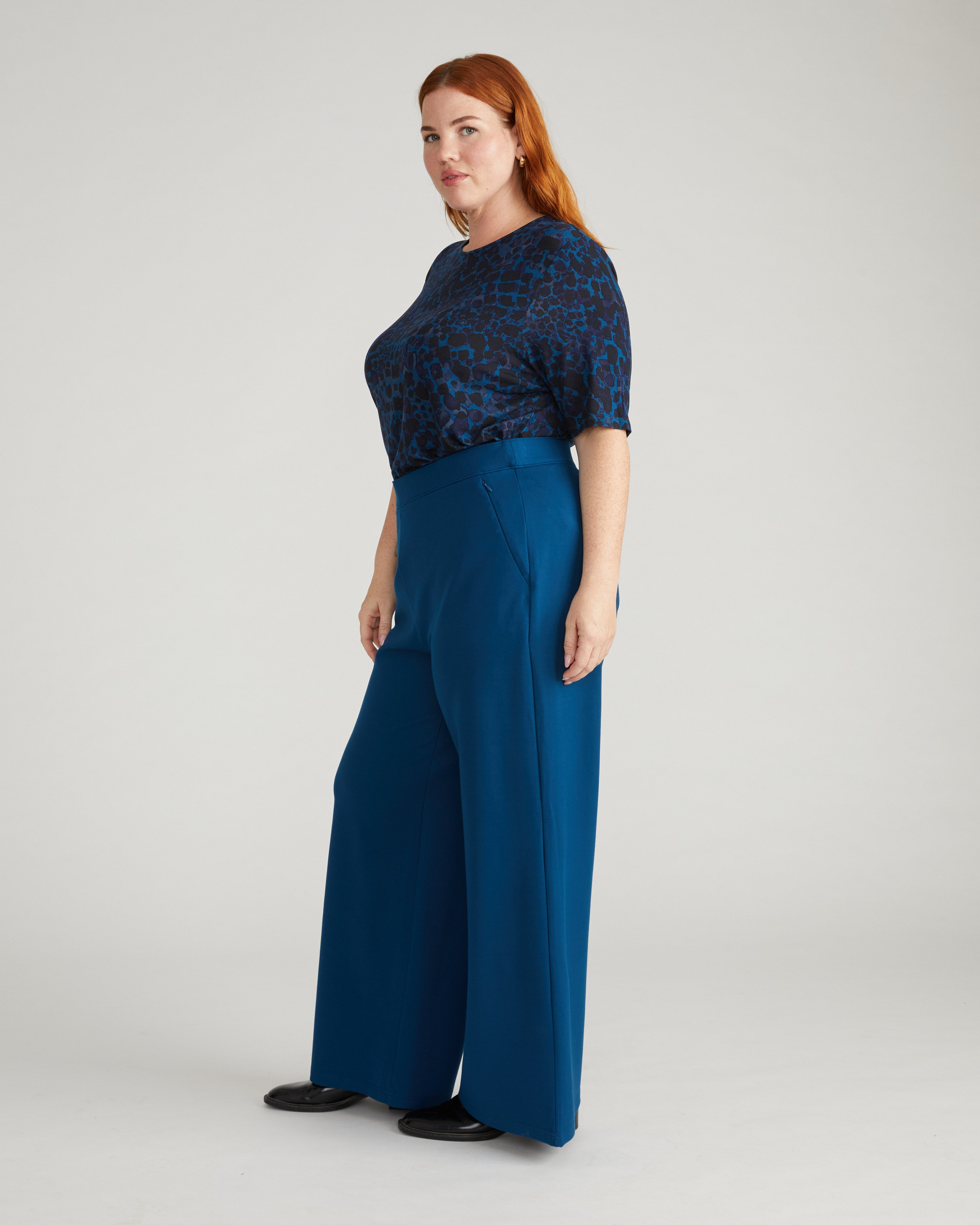 Lily Liquid Jersey Crew Neck Stovepipe Tee - Deep Teal Animal Print