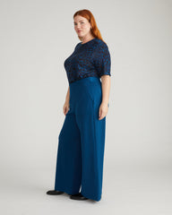 Lily Liquid Jersey Crew Neck Stovepipe Tee - Deep Teal Animal Print