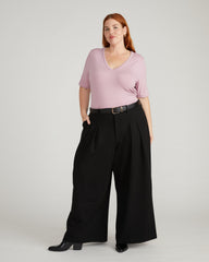 Lily Liquid Jersey V-Neck Stovepipe Tee - Pale Mauve