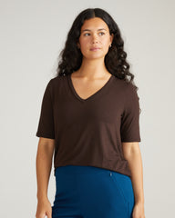Lily Liquid Jersey V-Neck Stovepipe Tee - Espresso
